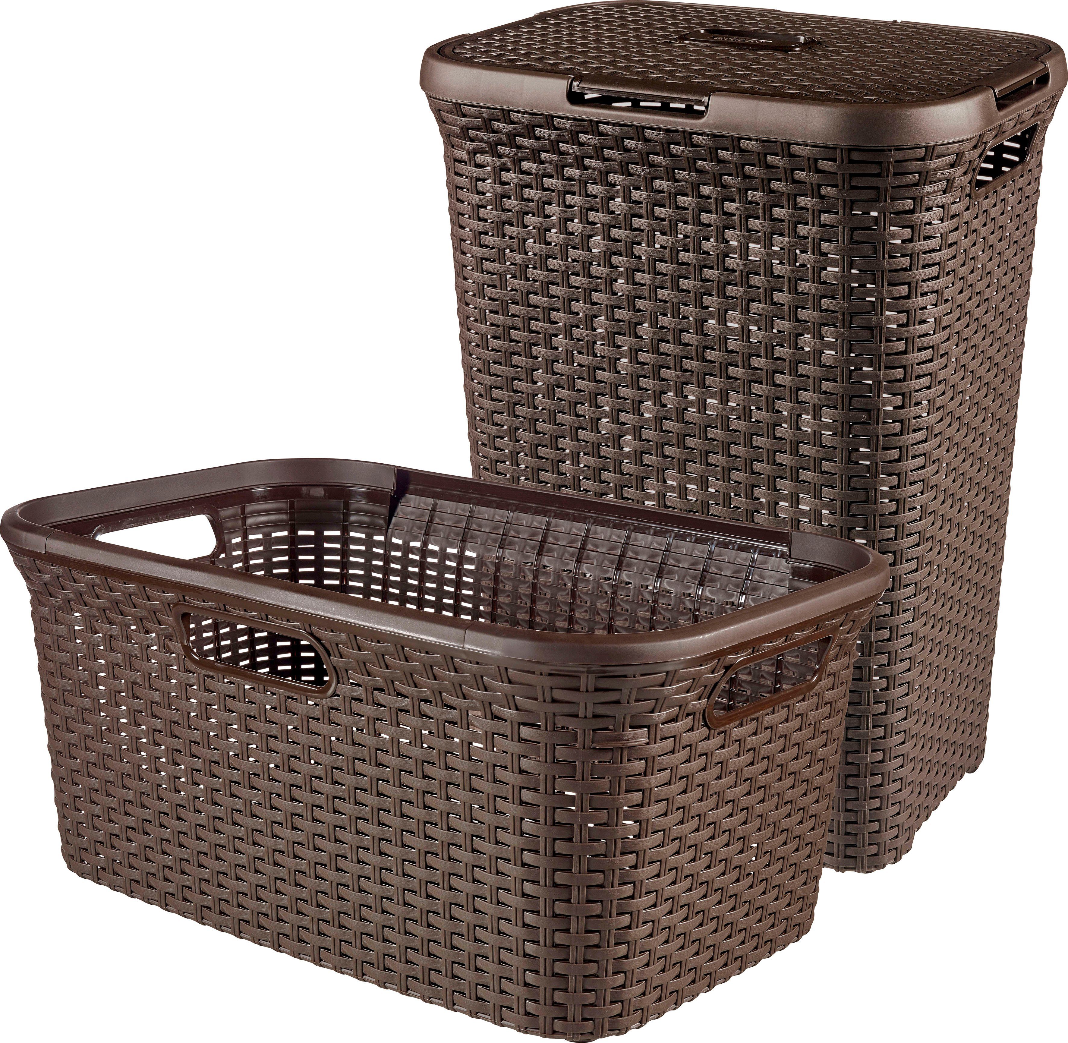 Curver Wäschekorb Style (Set, 2 St), und Wäschewanne dunkelbraun