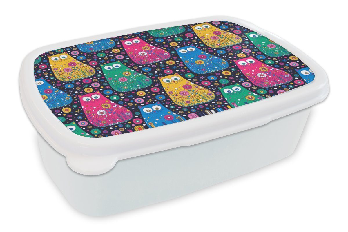 Kinder Brotdose, Blumen, weiß (2-tlg), Regenbogen und und Erwachsene, für Kunststoff, - MuchoWow Mädchen Jungs - für Lunchbox Katze Brotbox