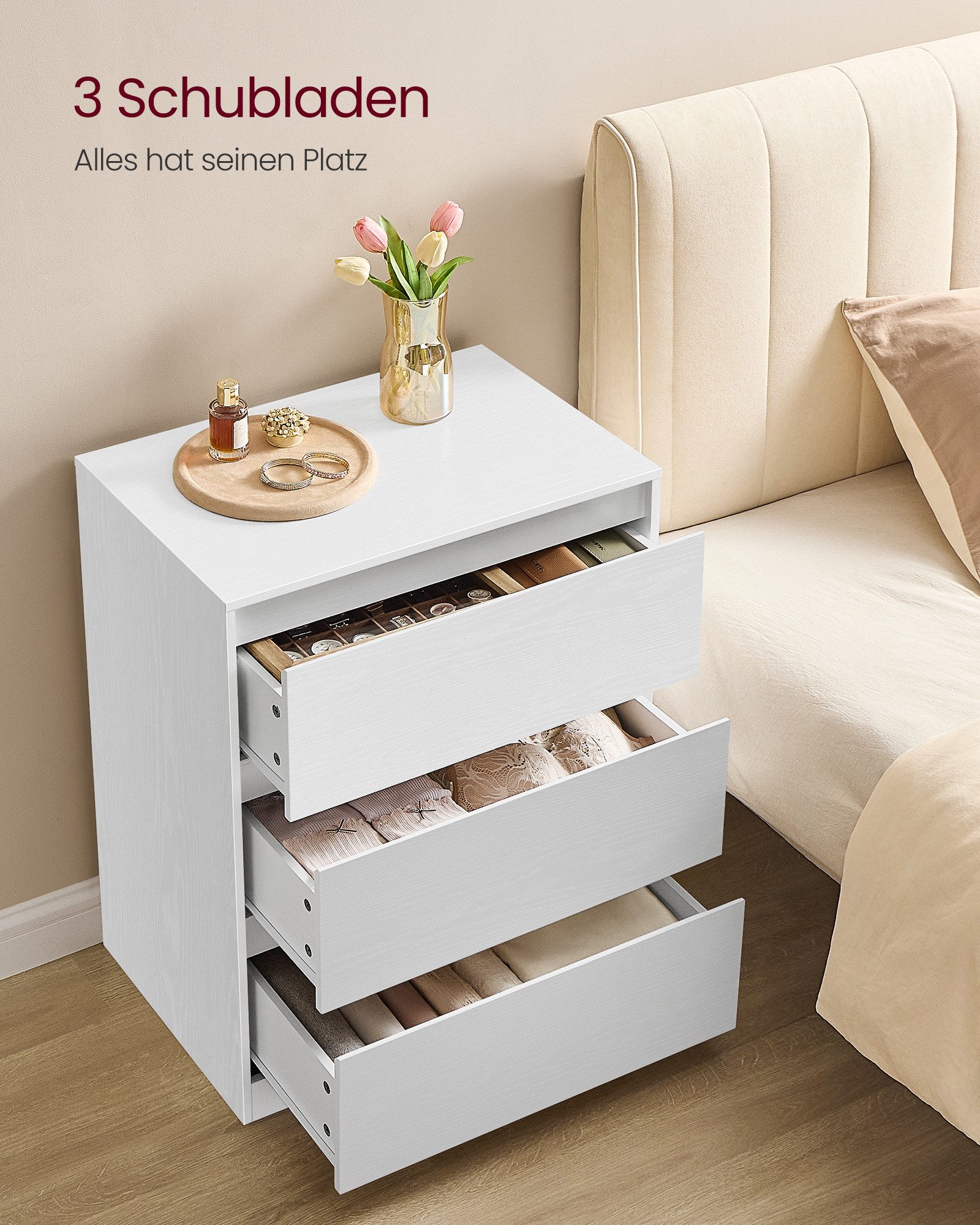 VASAGLE Kommode, mit 3 / 4 / 5 Schubladen, Komodenschrank, Schubladenschrank