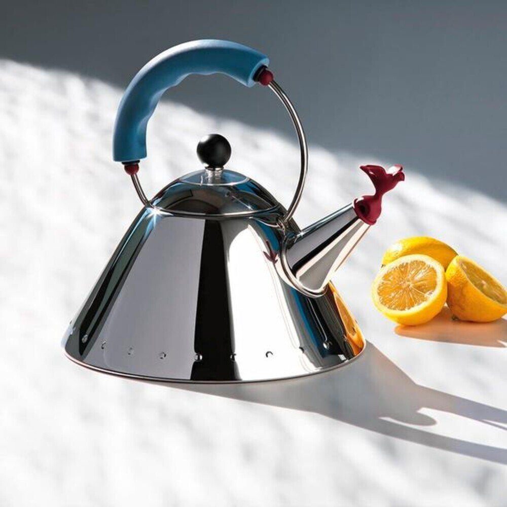 Alessi Wasserkessel Wasserkessel 9093 2,0 l Michael Graves blau, Edelstahl (Gläserset, 2x Weinglas), Edelstahl, silber, Induktion, alle Herdarten, Handreinigung