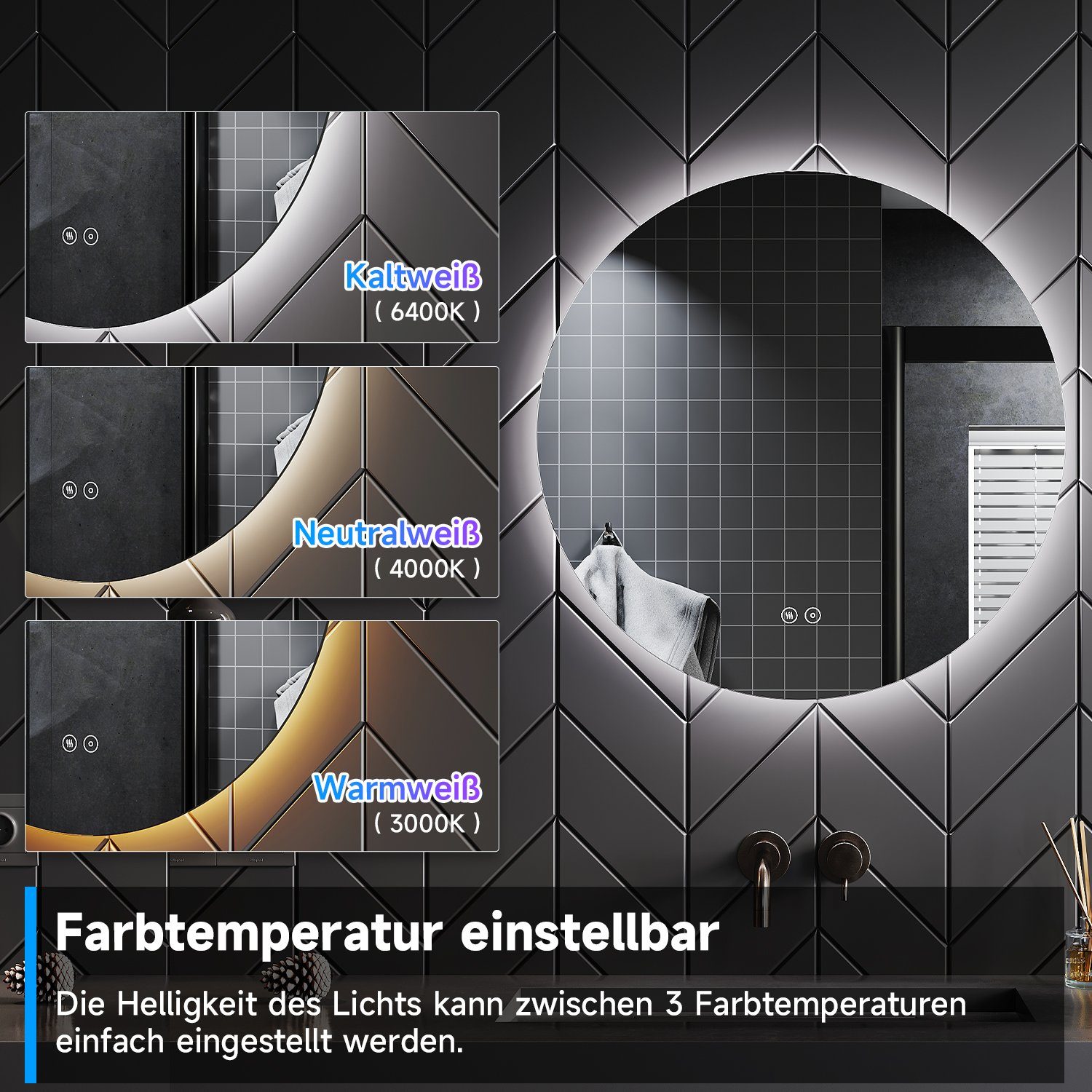 SONNI Badspiegel Rund, LED-Wandspiegel, Ø 60 günstig online kaufen