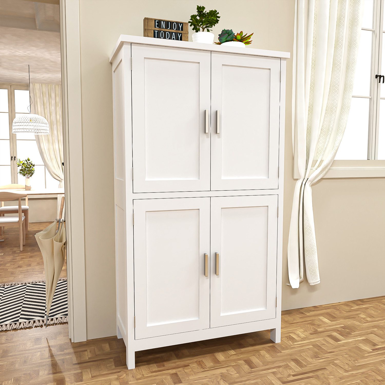 oyajia Mehrzweckschrank Küchenschrank Badezimmerschrank (mit Türen & verstellbarem Regal,Vorratsschrank Holz) Bücherschrank, Wohnzimmerschrank, mit 4 Türen, 60x30x110cm, weiß