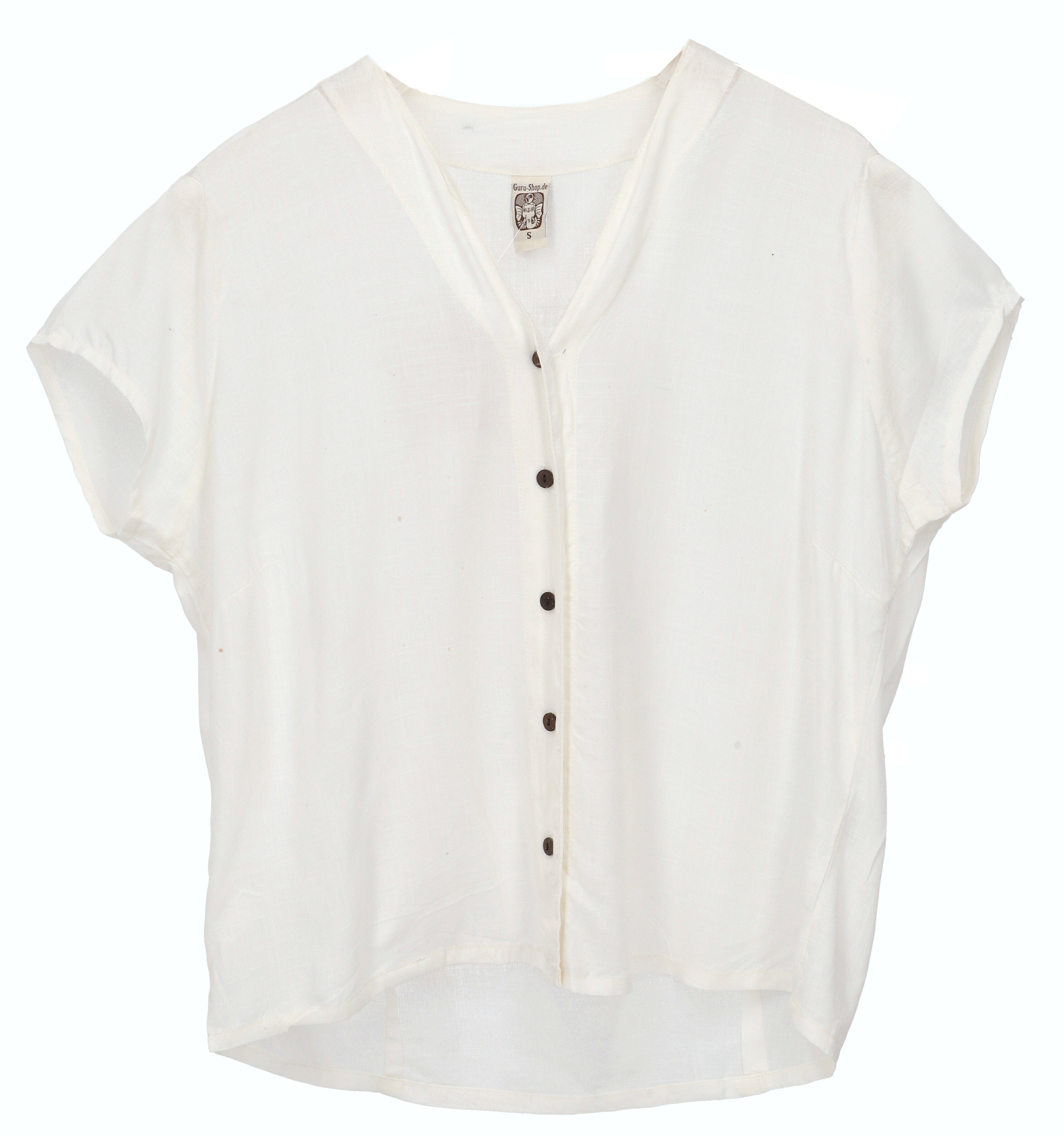 Guru-Shop Longbluse Luftiges Basic Blusentop, Kurzarm Bluse -.. alternative Bekleidung