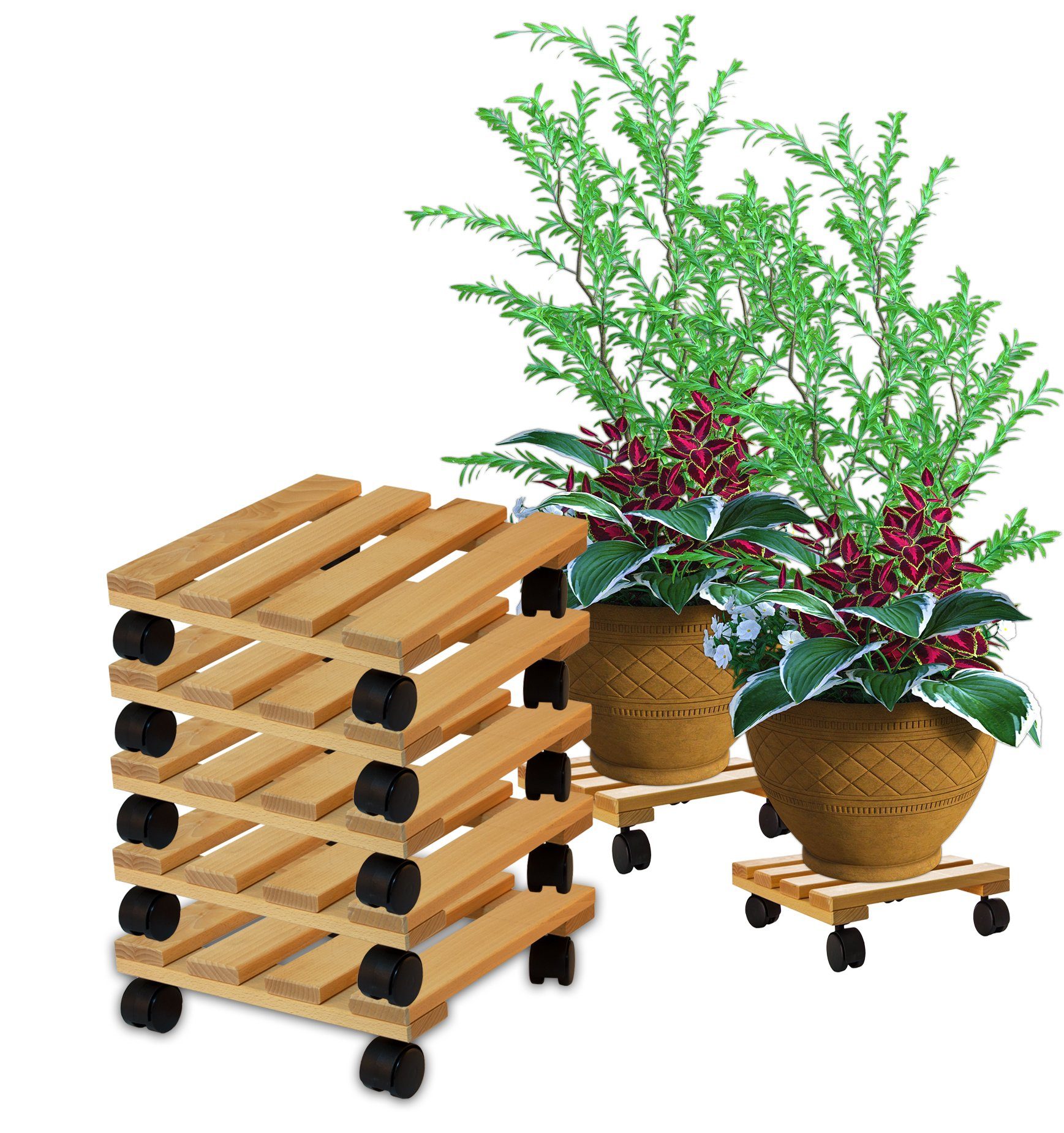 BigDean Blumentopfuntersetzer Pflanzenroller eckig Buchenholz Holz günstig online kaufen