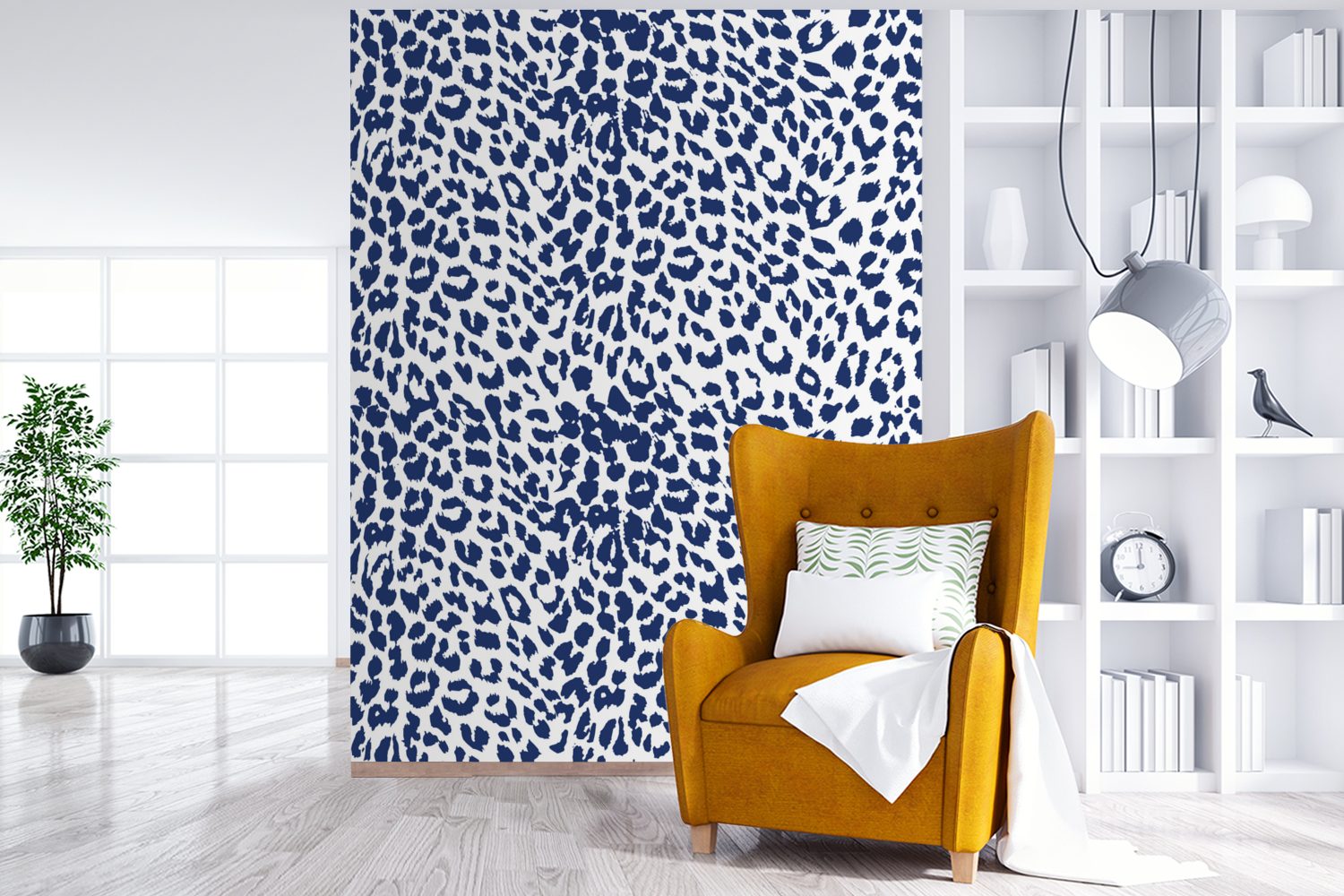 St), Wohnzimmer, für bedruckt, - Weiß Montagefertig MuchoWow (4 Tapete Wandtapete Pantherdruck Formen, - Blau Matt, Vinyl Fototapete -