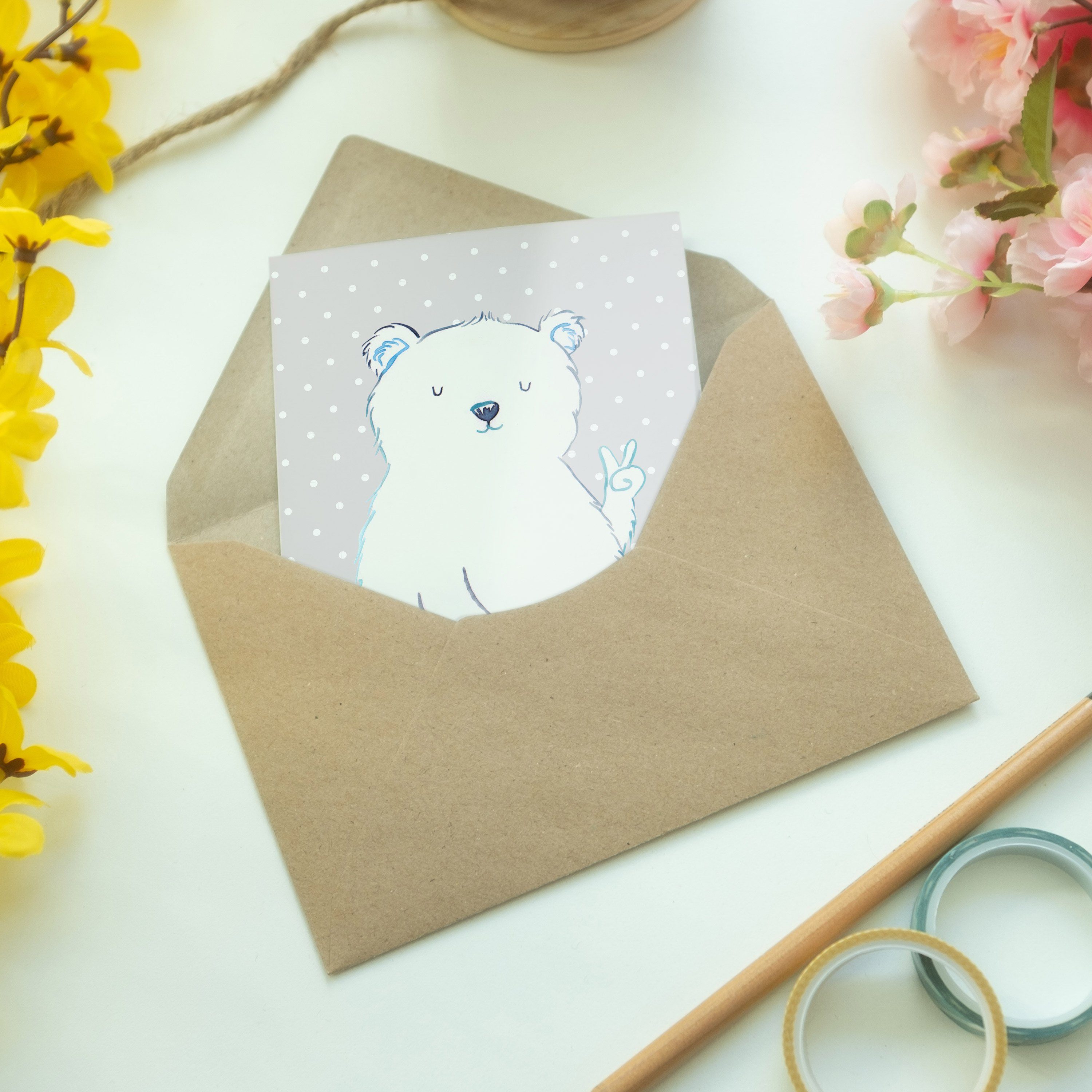 - Klappkarte, Grau - Pastell & Faul Grußkarte Mrs. Teddybär, Geburtst Panda Mr. Geschenk, Eisbär
