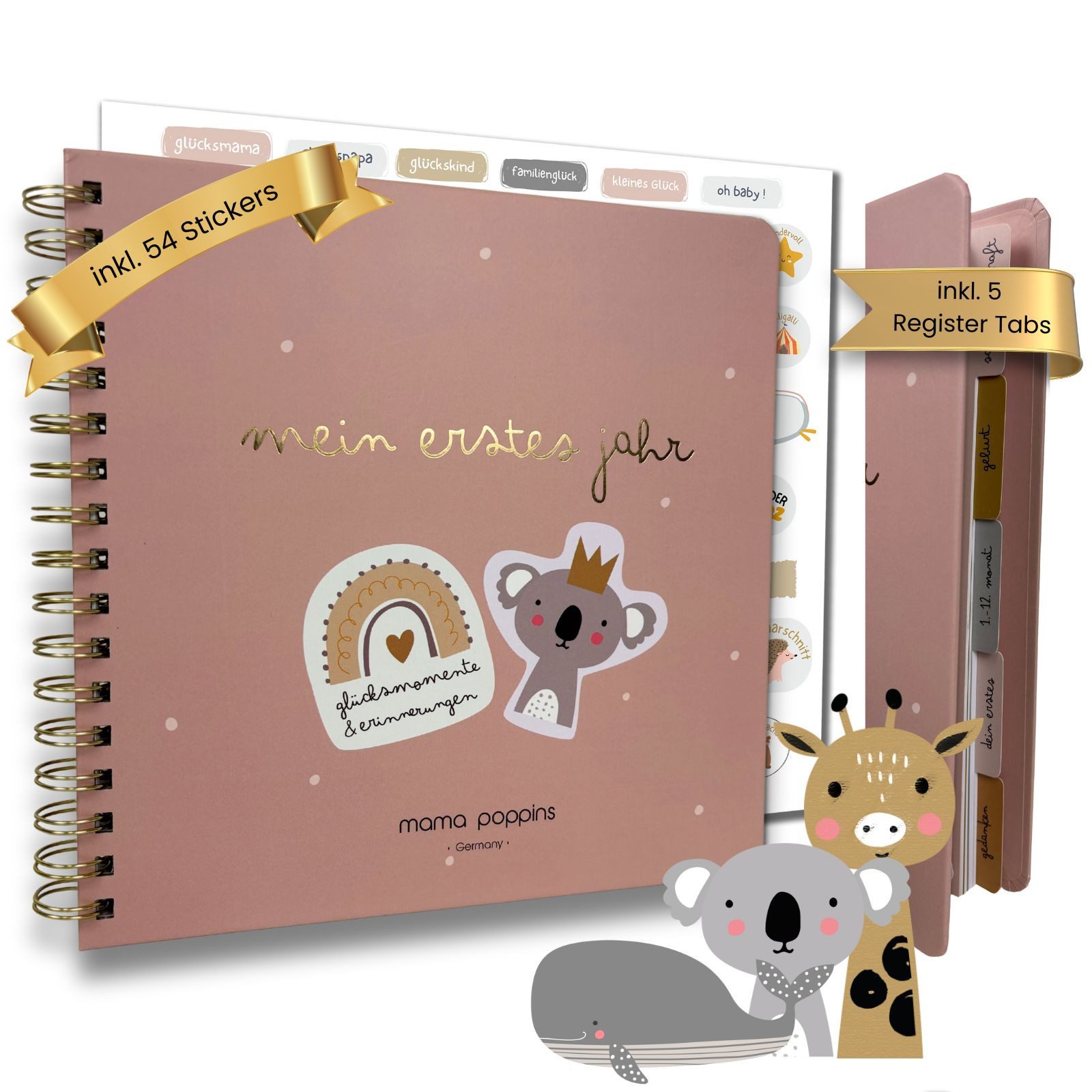Mama Poppins Germany Tagebuch Babyalbum Mein 1. Jahr zum Ausfüllen, Babytagebuch