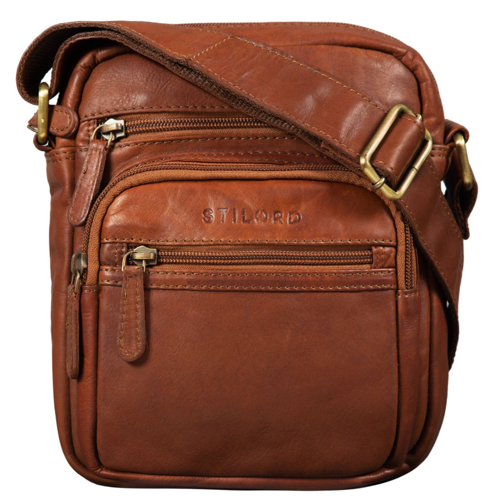 STILORD Messenger Bag "Fabian" cognac Leder braun Klein Umhängetasche 