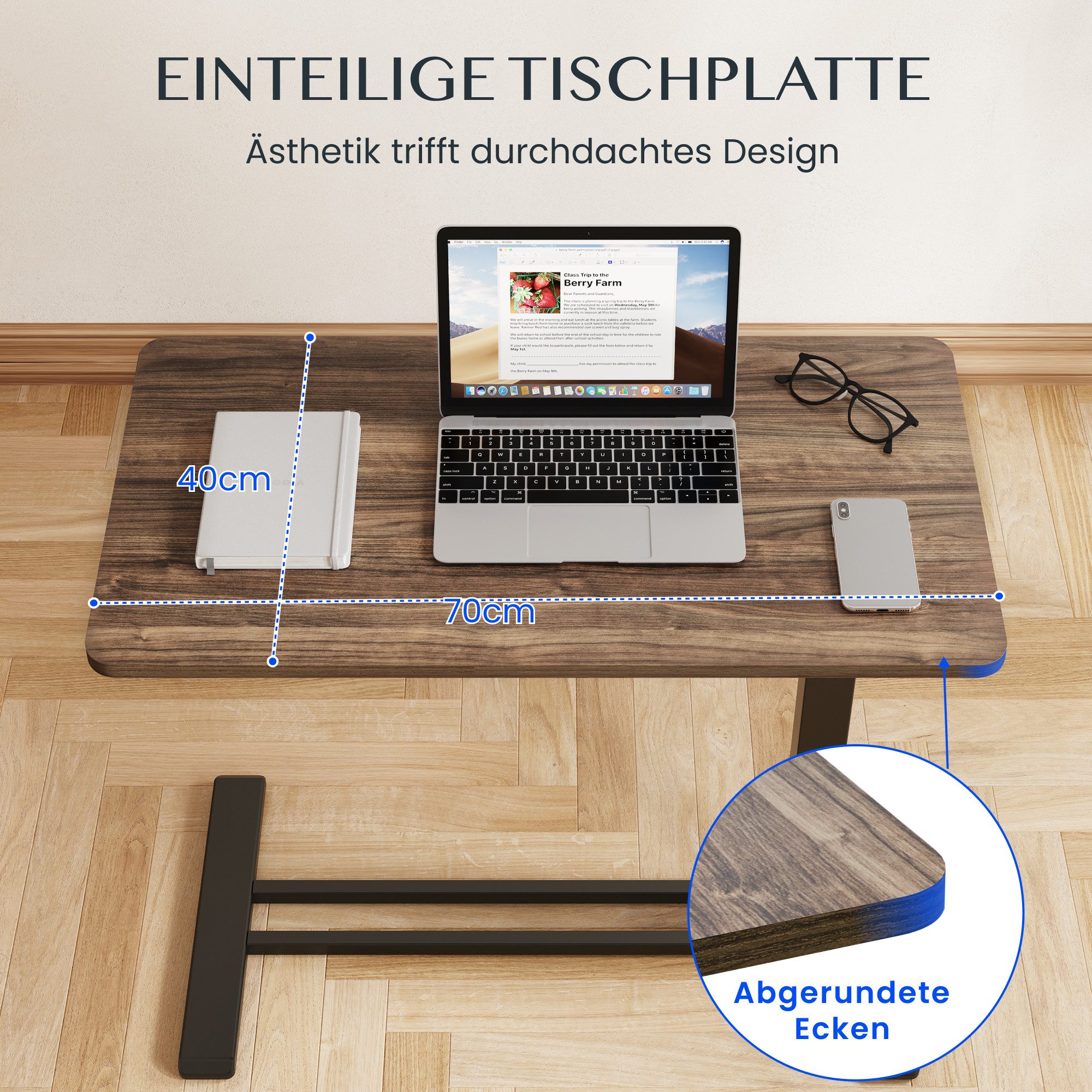 FLEXISPOT Beistelltisch Höhenverstellbar Betttisch, Laptoptisch (C-Form, ideal für Sofa, Bett & Lesestunden), mit stufenloser Höhenverstellung, 360° Rollen & ei – Bild 5 von 5