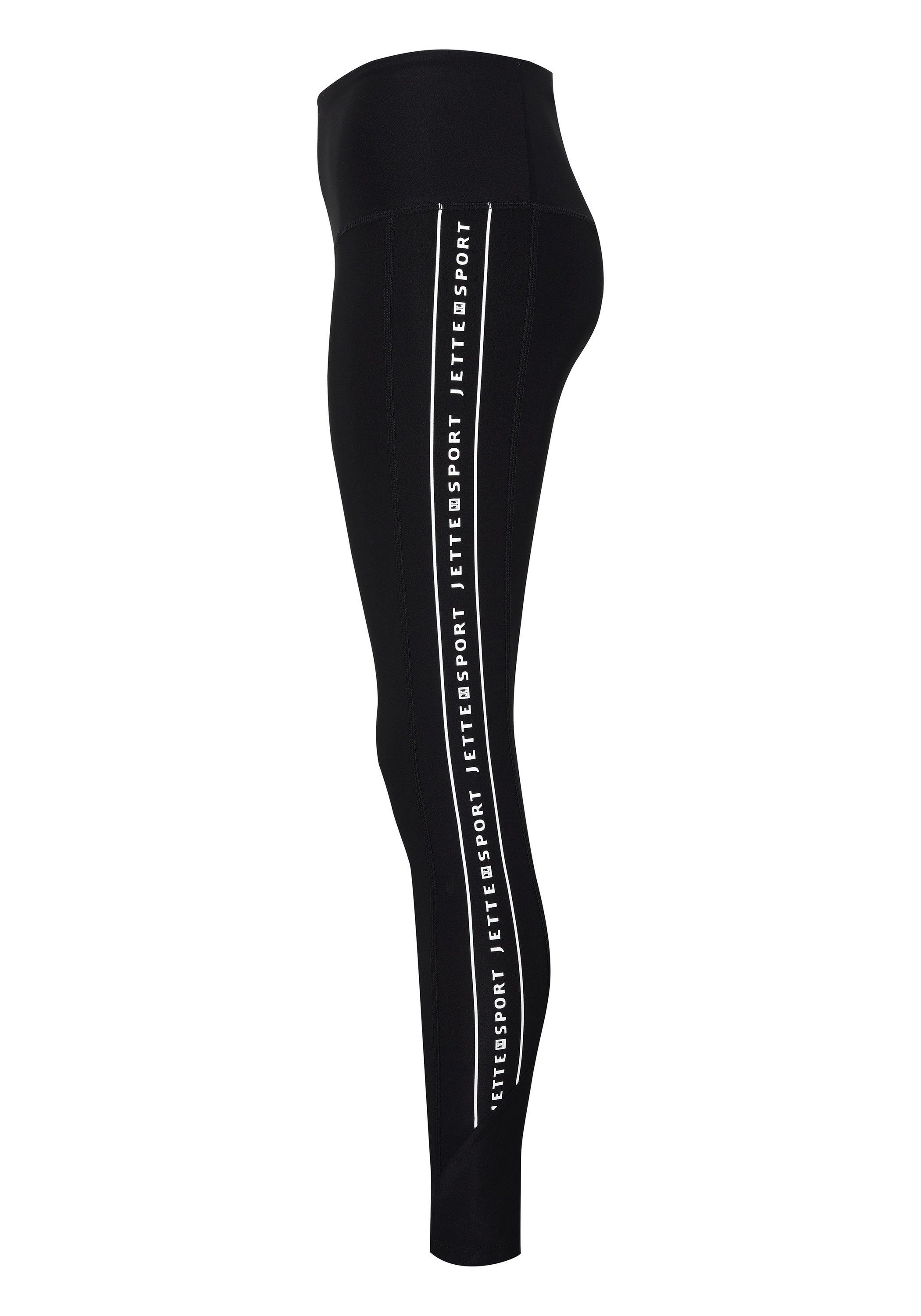 JETTE SPORT Leggings schwarz seitlichem Logo-Druck mit
