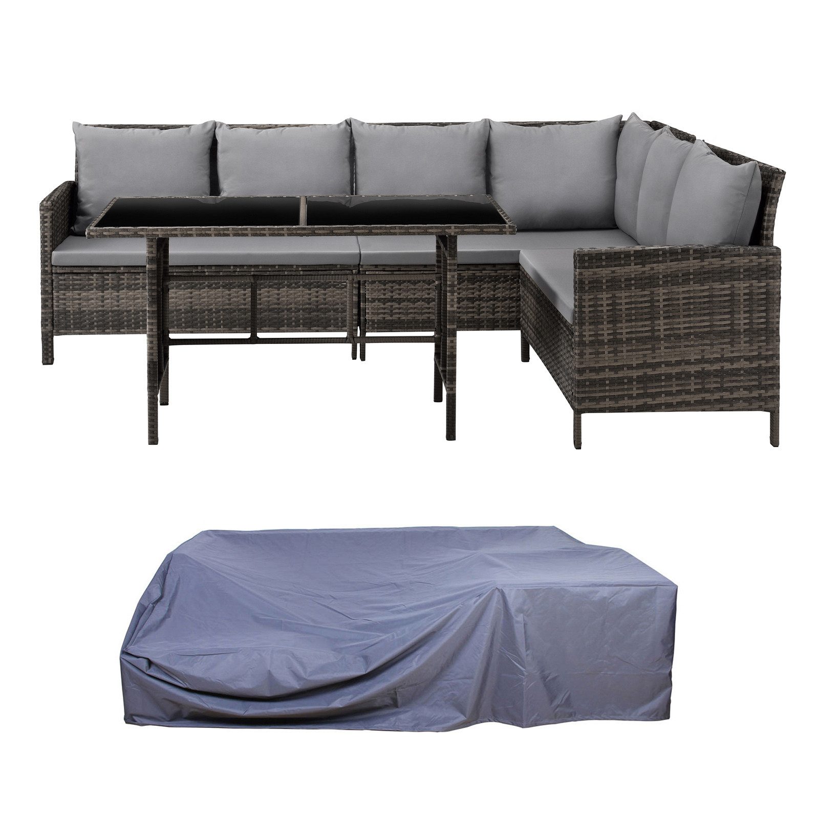 SVITA Gartenlounge-Set MADISON, (Set, Polyrattan-Ecksofa-Garnitur mit passender Wetterschutzhaube), Ecksofa, Sitzgruppe, wetterfest, Polyrattan, braun