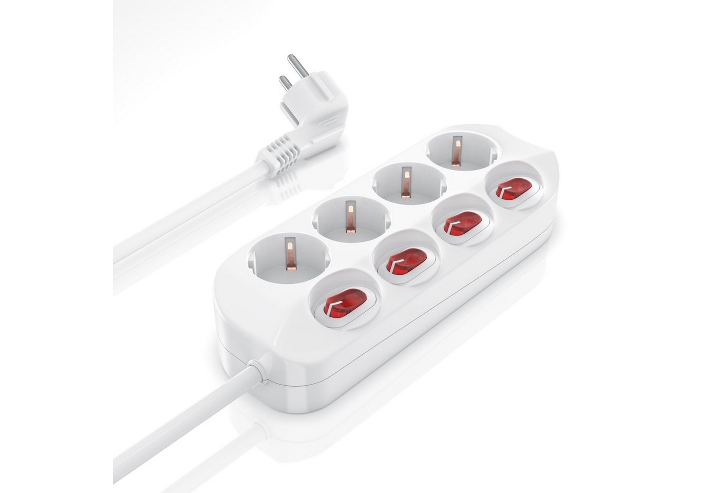 BEARWARE 4 Fach Mehrfachsteckdose mit EIN AUS Schalter, Netzkabel 1,5 m, IP20 Steckdosenleiste 4-fach (Ein-/Ausschalter, mit Ein Aus Schalter für jede Dose, Schutzkontaktstecker, Kindersicherung, Kabellänge 1,5 m), Schutzkontaktsteckdosen mit max. 3680 W
