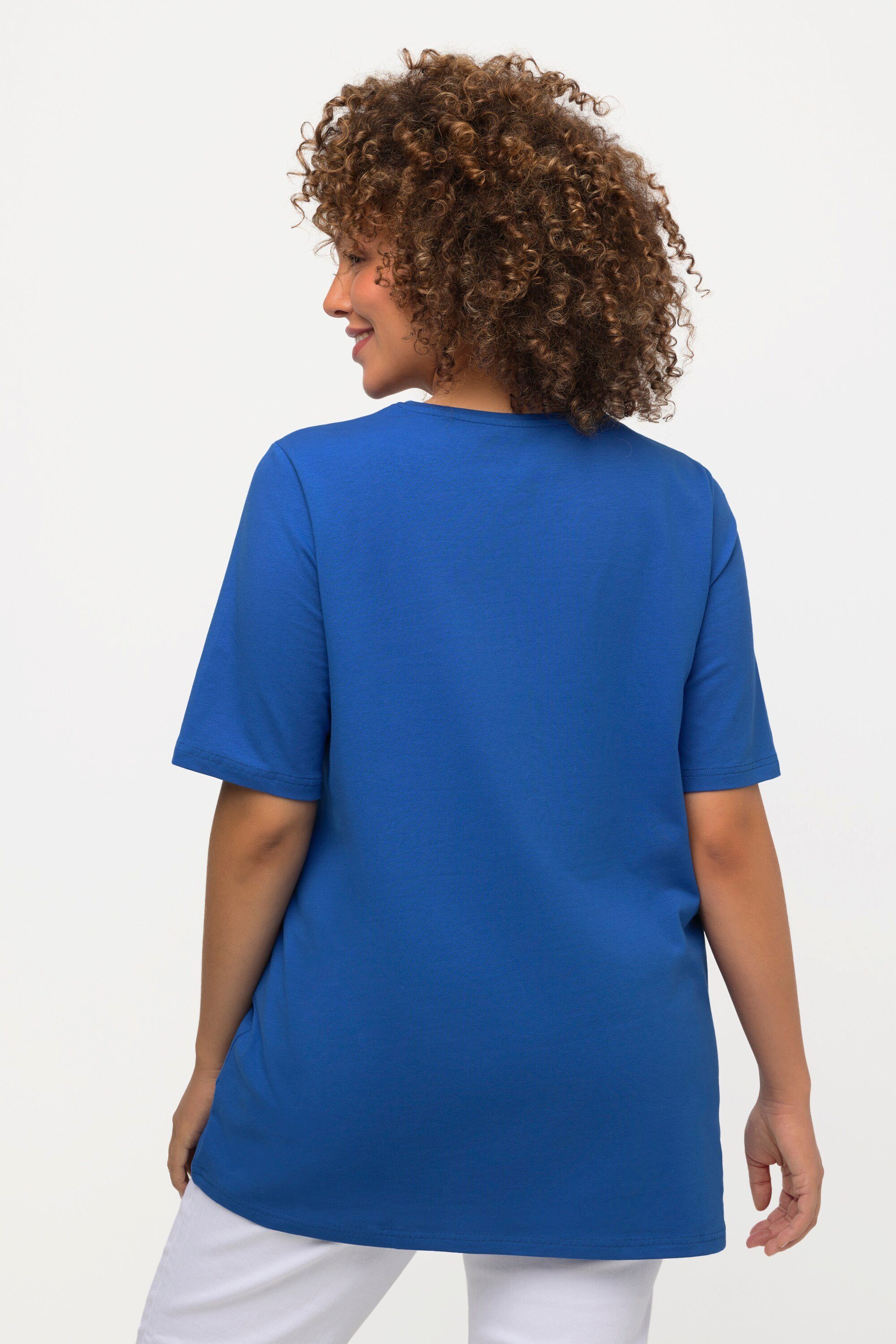 Halbarm kobalt Rundhalsausschnitt Ulla blau Popken A-Linie T-Shirt Rundhalsshirt
