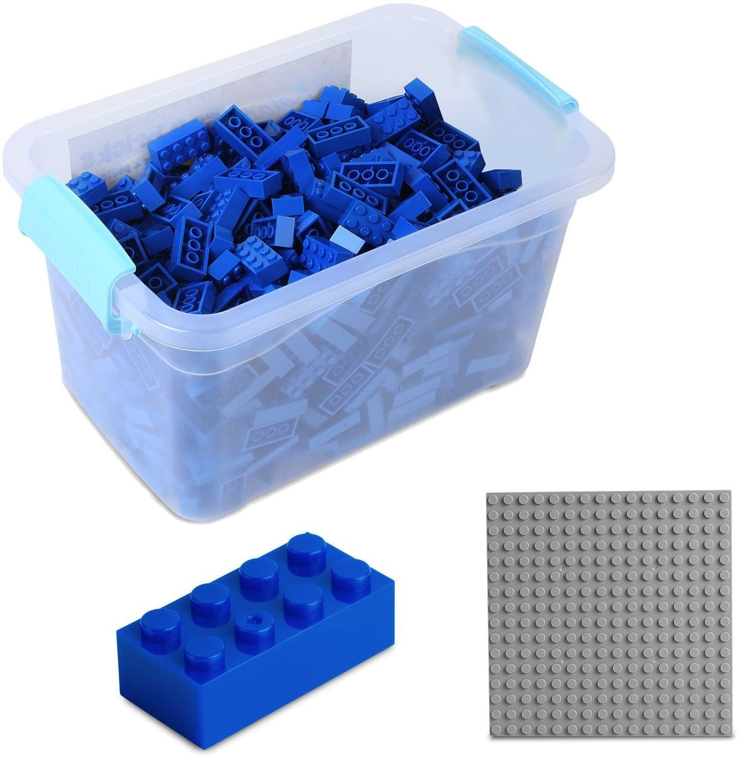 Katara Konstruktionsspielsteine Bausteine Box-Set mit 520 Steinen + Platte + Box, (3er Set), Kompatibel zu allen Anderen Herstellern - verschiedene Farben blau