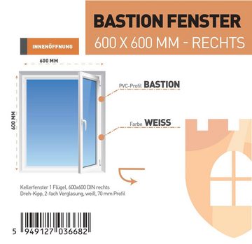 SN DECO GROUP Kellerfenster 1 Flügel 600x600 2-fach Verglasung weiß 70 mm Profil, (Set), RC2 Sicherheitsbeschlag, Hochwertiges 5-Kammer-Profil