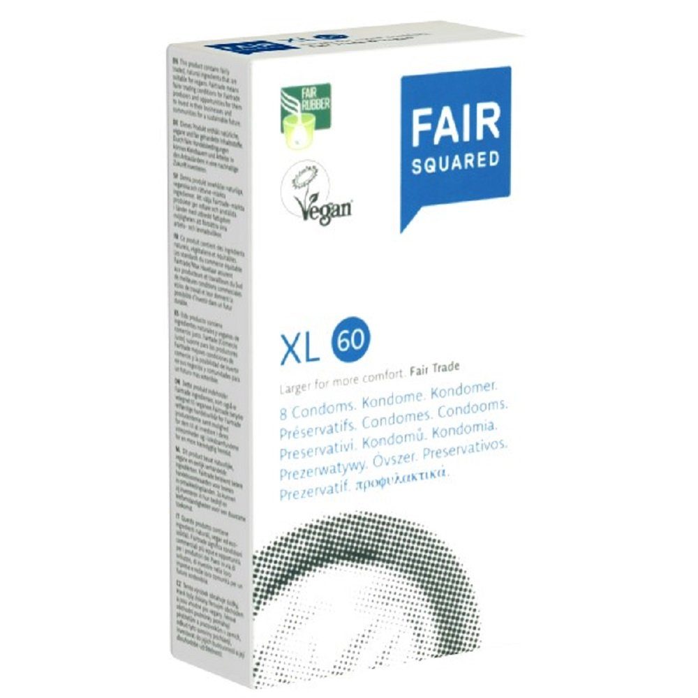 Fair Squared XXL-Kondome XL 60 vegan geräumige St., Fair-Trade-Kondome, und Packung CO²-neutral mit, 8