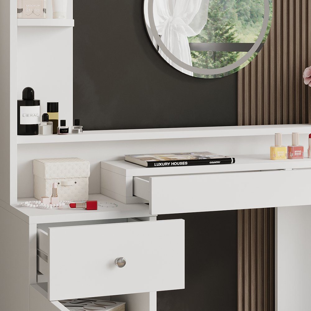 Schminktisch Garant, Weiß, 116 cm mit LED Beleuchtung