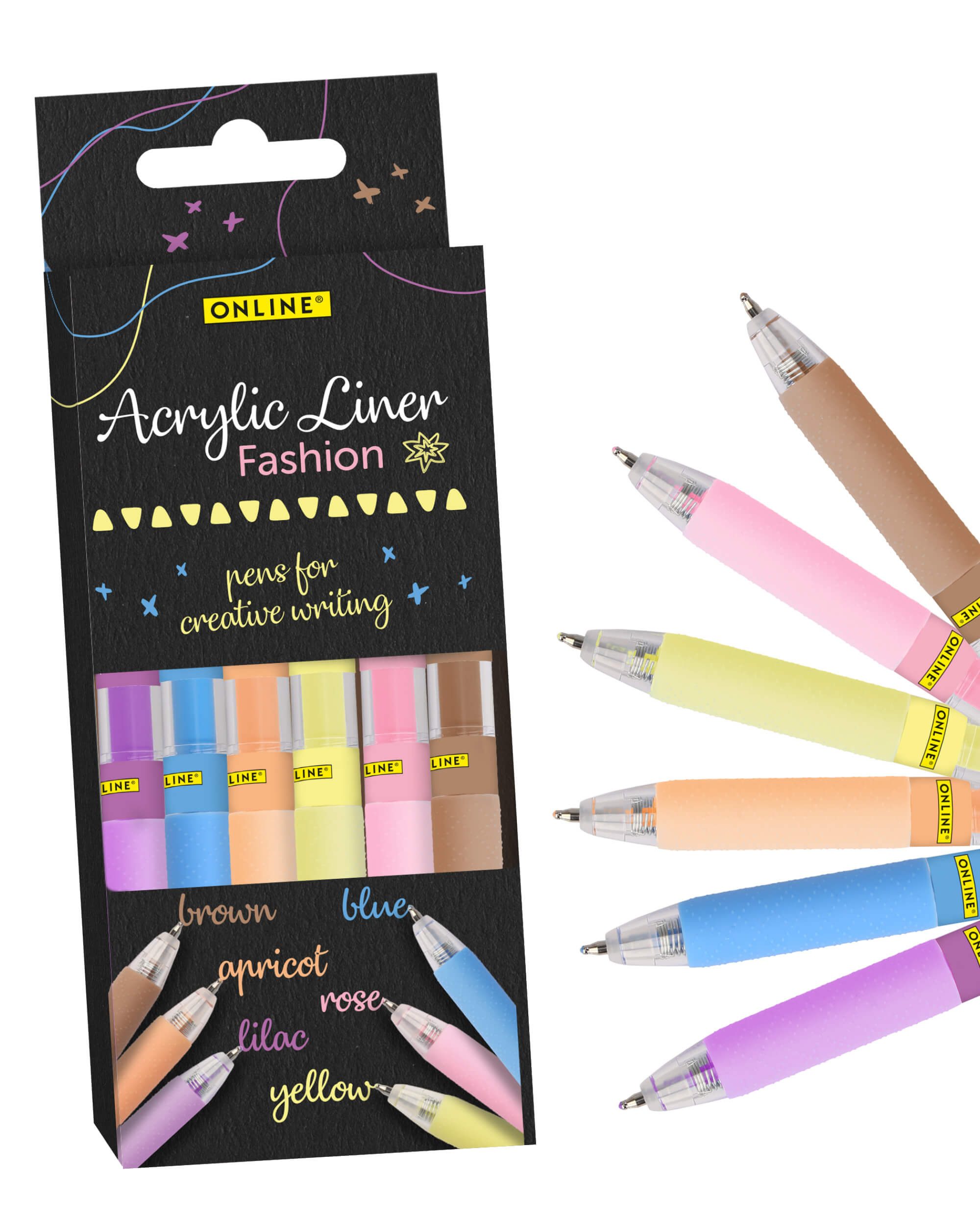 Online Pen Fineliner Acrylic Liner Fashion, (6), 6er Set Acrylic Liner mit stark deckender Acyrlfarbe Pastell