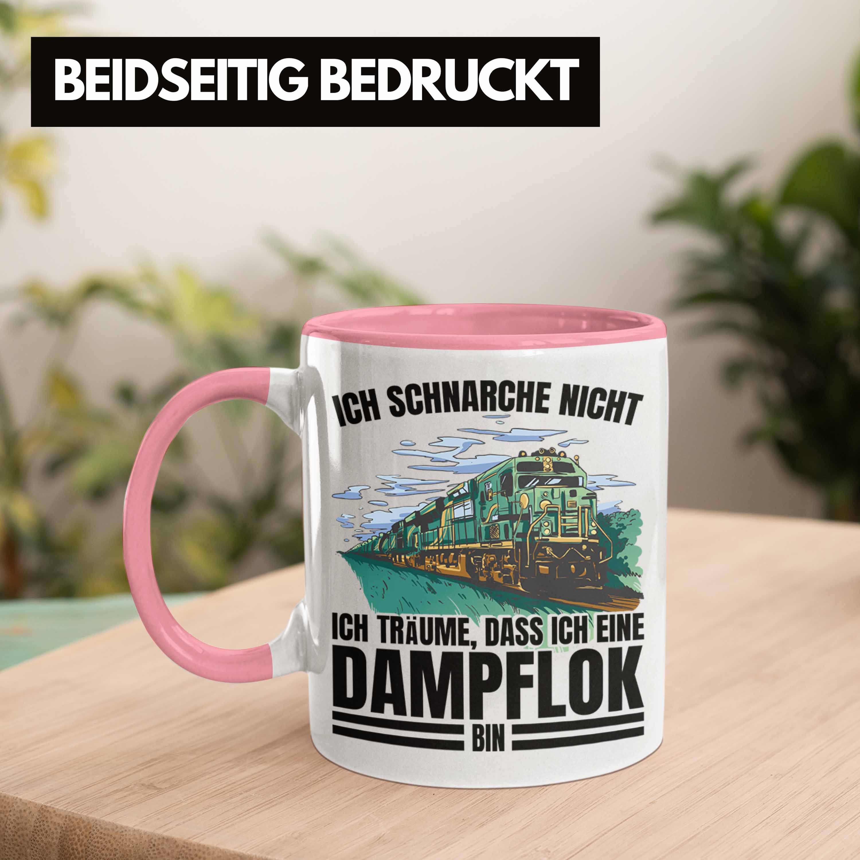 Trendation Tasse Trendation - Rosa Tasse Eisenbahn Schnarche Ich Geschenkidee für Spruch Nicht Lokomotive lokführer Dampflok Geschenk Männer für