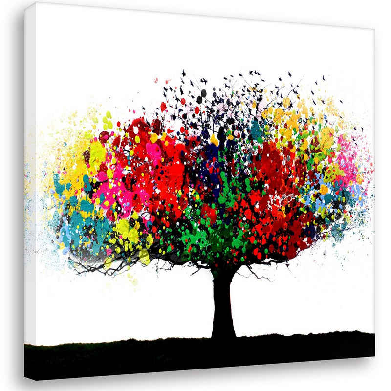 Leinwando Gemälde Abstrakte Kunst Bilder bunter Baum weiss / fertig zum aufhängen