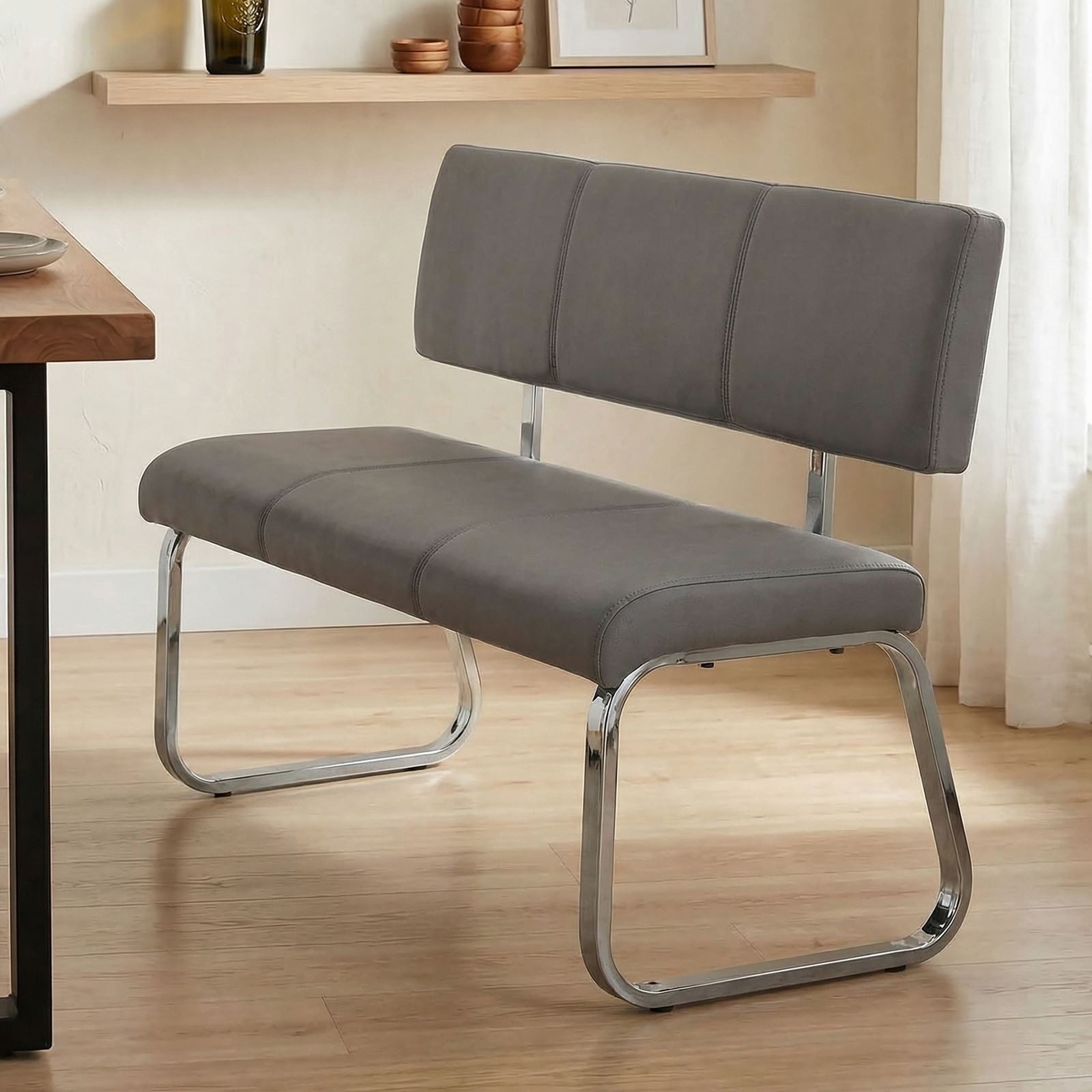 IDIMEX Essbank VILAS, Essbank mit Rückenlehne gepolstert für 3 Personen, Kunstleder grau