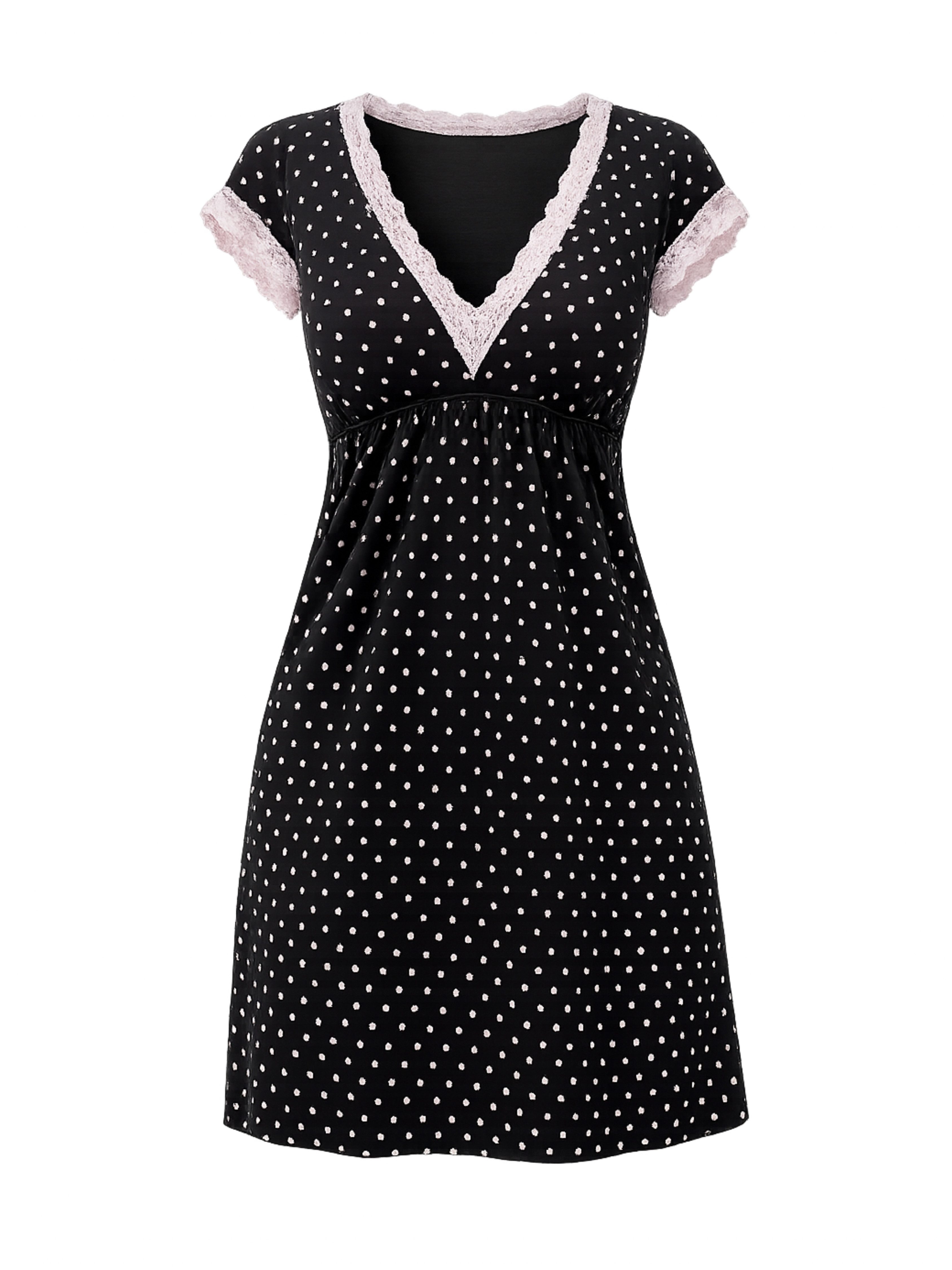 Donna Nachthemd Schlaf-Shirt Damen mit Spitze am Ausschnitt & Arm