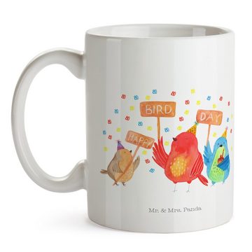 Mr. & Mrs. Panda Tasse 80. Geburtstag Happy Bird Day - Weiß - Geschenk, Geburtstagsgeschenk, Keramik, Einzigartiges Botschaft