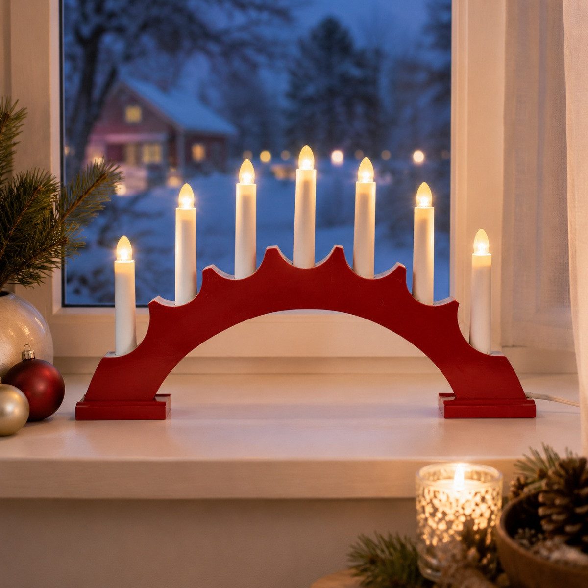 RIFFELMACHER & WEINBERGER Christbaumschmuck LED Schwibbogen Lichterbogen Rund 7 Kerzen 40x5x24