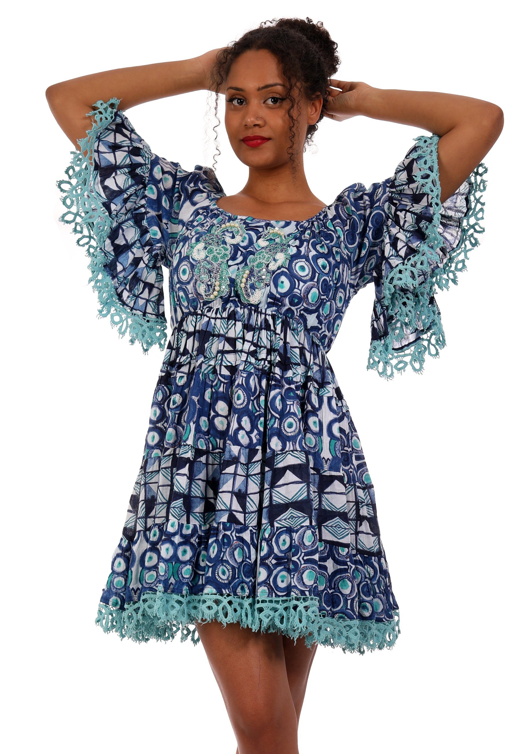 YC Fashion & Style Tunikakleid Boho Tunika Kleid Off Shouldner mit Schmuck Besatz (1-tlg) Schmuck-Besatz