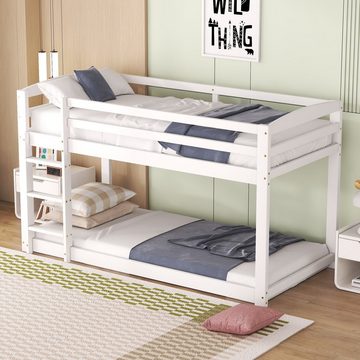 SOFTWEARY Etagenbett (mit 2 Schlafgelegenheiten, inkl. Lattenrost und Leiter, 90x200 cm), Kinderbett mit Rausfallschutz, Kiefer