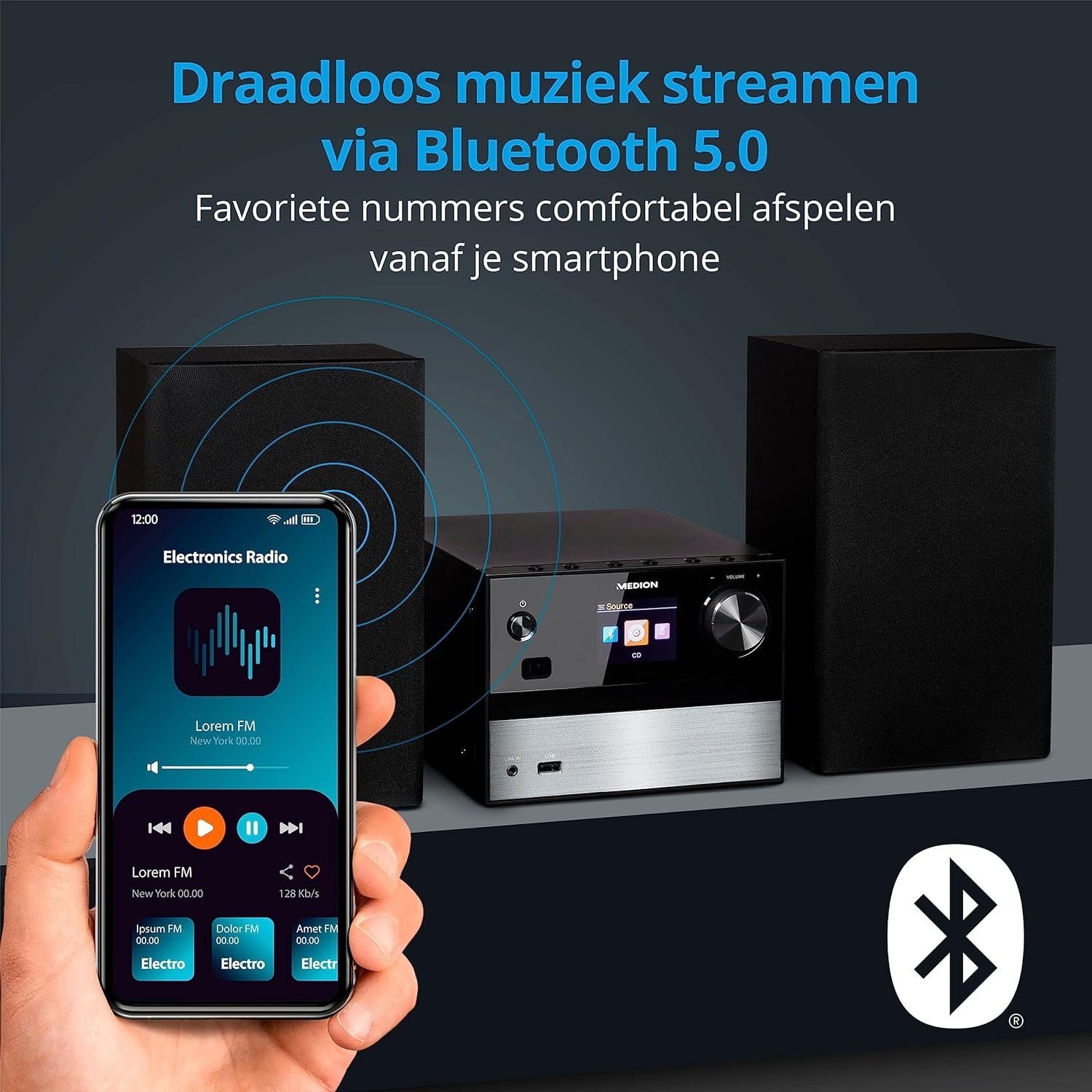 Lautsprechersystem System 2x UKW PLL 15W Micro Medion® Radio Audio Bluetooth P64014 DAB+ Medion