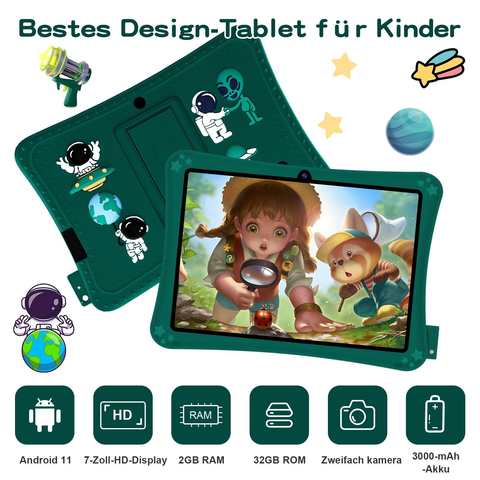 Ulife Lerntablet WETAP K7 Kinder, für Kinder ab 3 Jahren, 7-Zoll, 2G RAM + 32 ROM, WiFi / Bluetooth, Touch Screen, 1024 × 600 PX