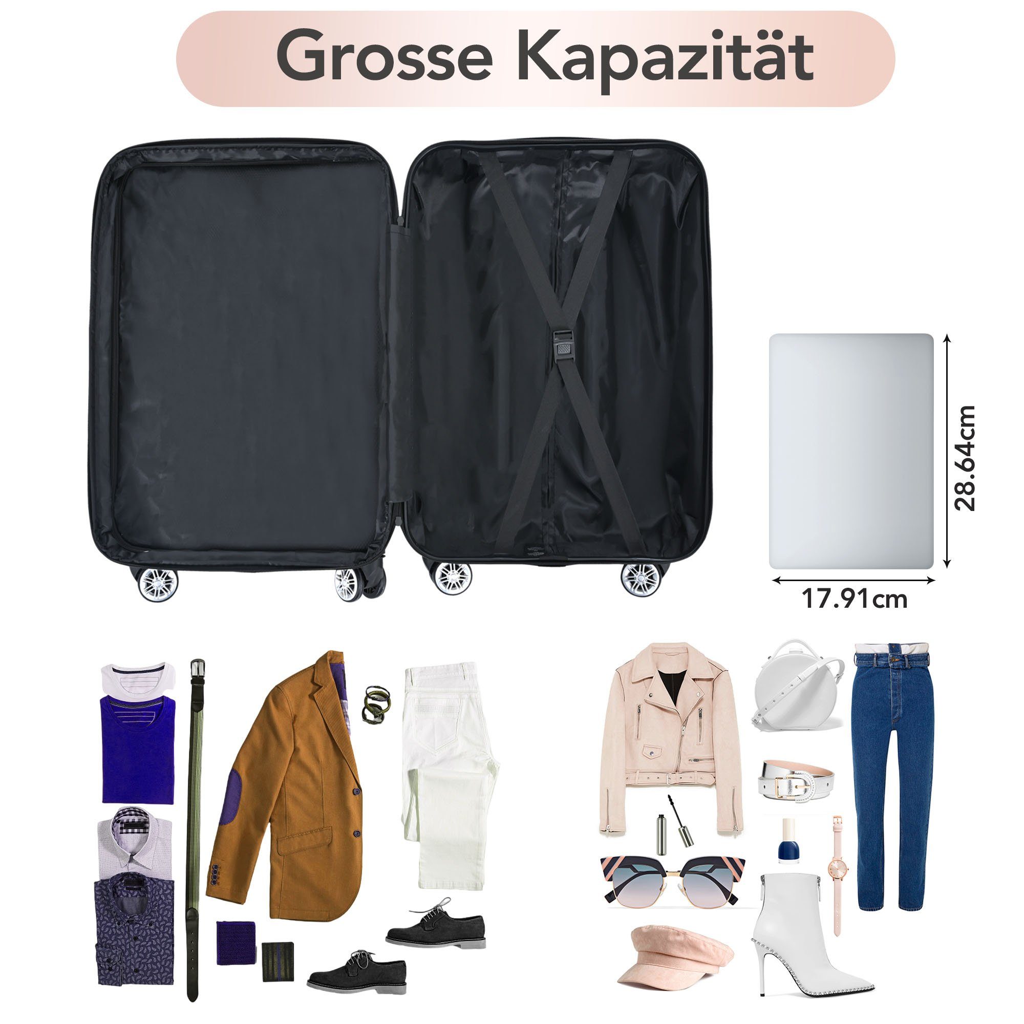 Hartschalen-Trolley Hartschalen-Handgepäck, 4 Rollen, Koffer mit TSA-Schloss und Universalrad, Erweiterbar Seitengriff
