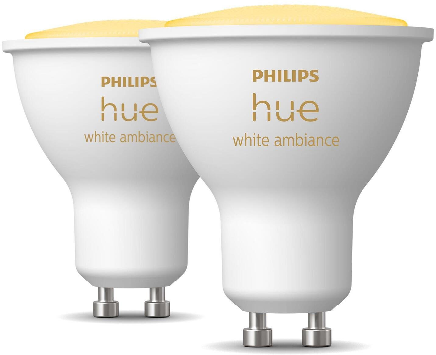 Philips Hue »White Ambiance GU10 Doppelpack 2x230lm!« LED-Leuchtmittel,  GU10, 2 St., Warmweiß, Farbwechsler, CCT-Farbtemperatursteuerung - warmweiß  bis tageslichtweiß