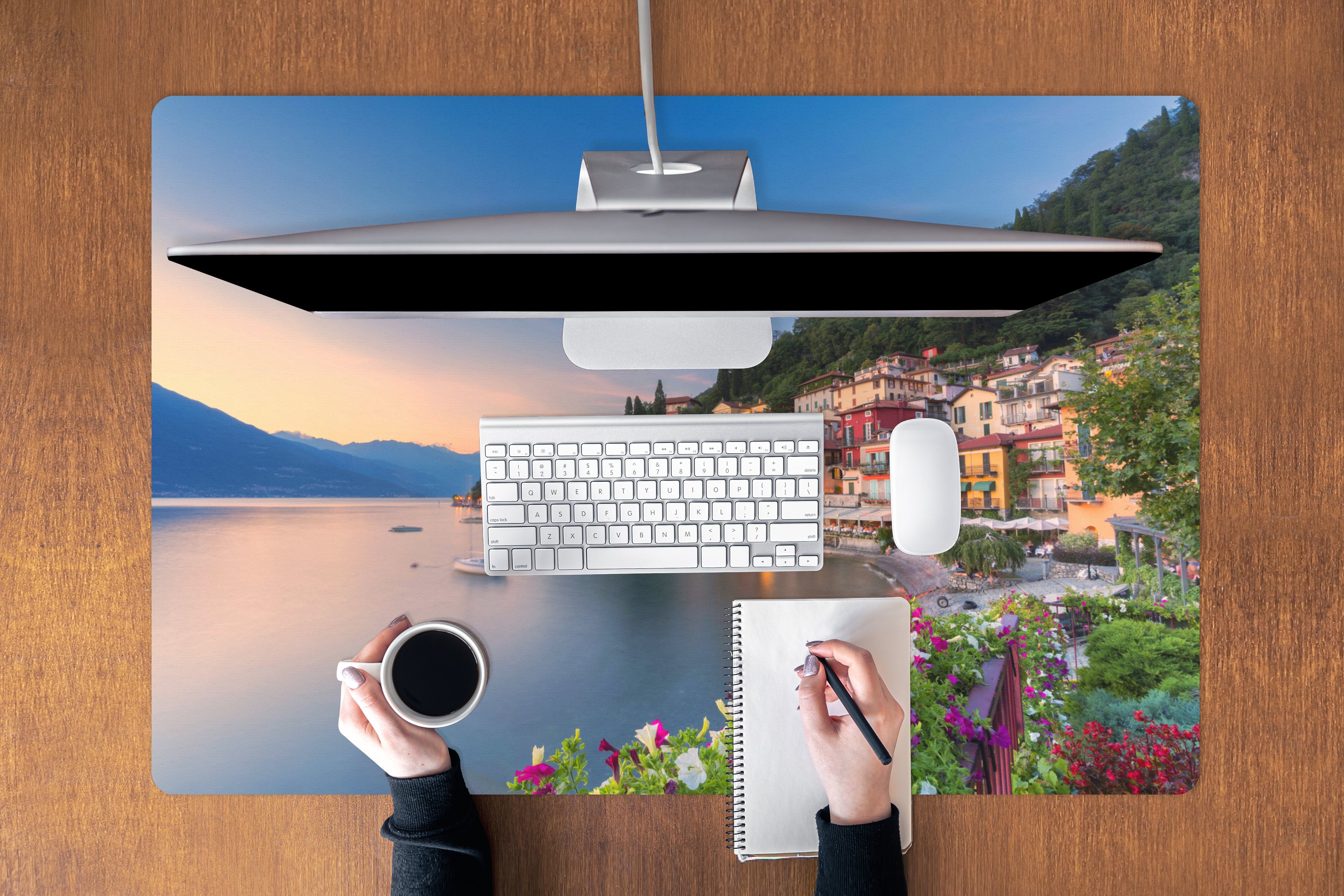 MuchoWow Mauspad Italien - Sonnenuntergang - See (1-St), Mousepad XXL für Tastatur und Maus, Gaming Setup, Desk Mat, 120x80 cm