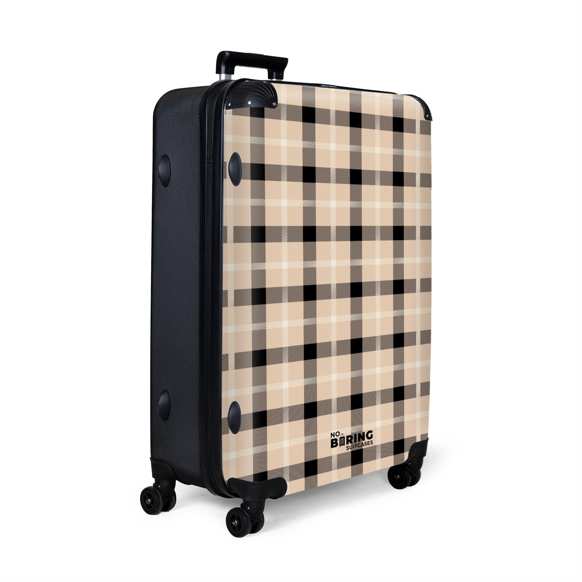 NoBoringSuitcases.com© Hartschalen-Trolley Beige mit schwarzem Karomuster günstig online kaufen