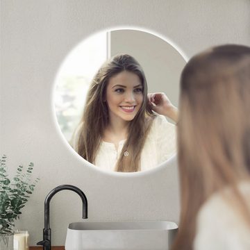 WDWRITTI Badspiegel Badspiegel mit Beleuchtung LED Badezimmerspiegel Wandspiegel 60 cm (Speicherfunktion;LED-Anzeige für 24-Stunden-Uhrzei;3 Lichtfarben mit Dimmbarer Helligkeit;IP44, Touch/Wandschalter), 5mm umweltfreundlicher kupferfreier Spiegel;