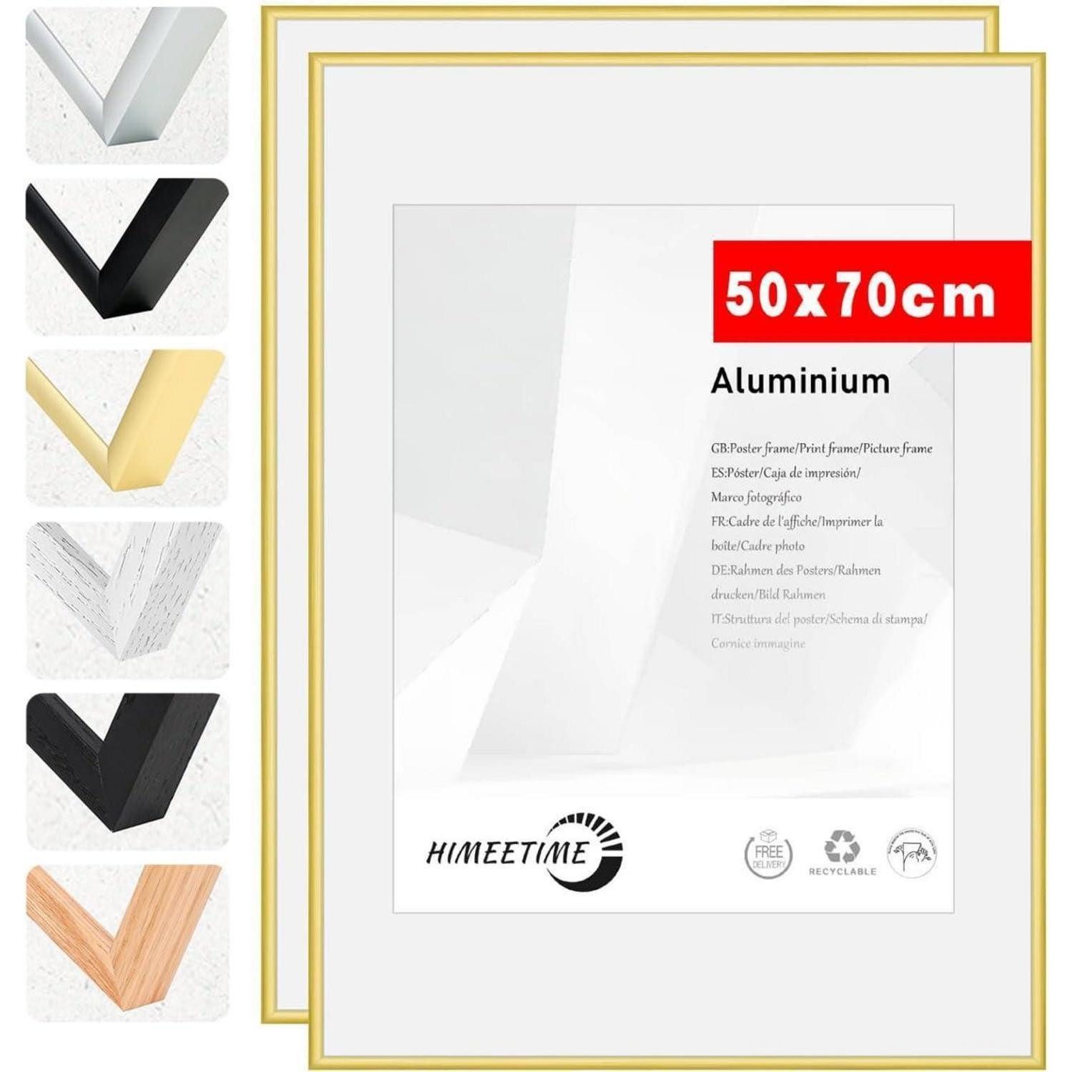 LuxusKollektion Bilderrahmen-Set Bilderrahmen 50x70 cm Gold Aluminium 2x Alu Gold 50x70cm 2x