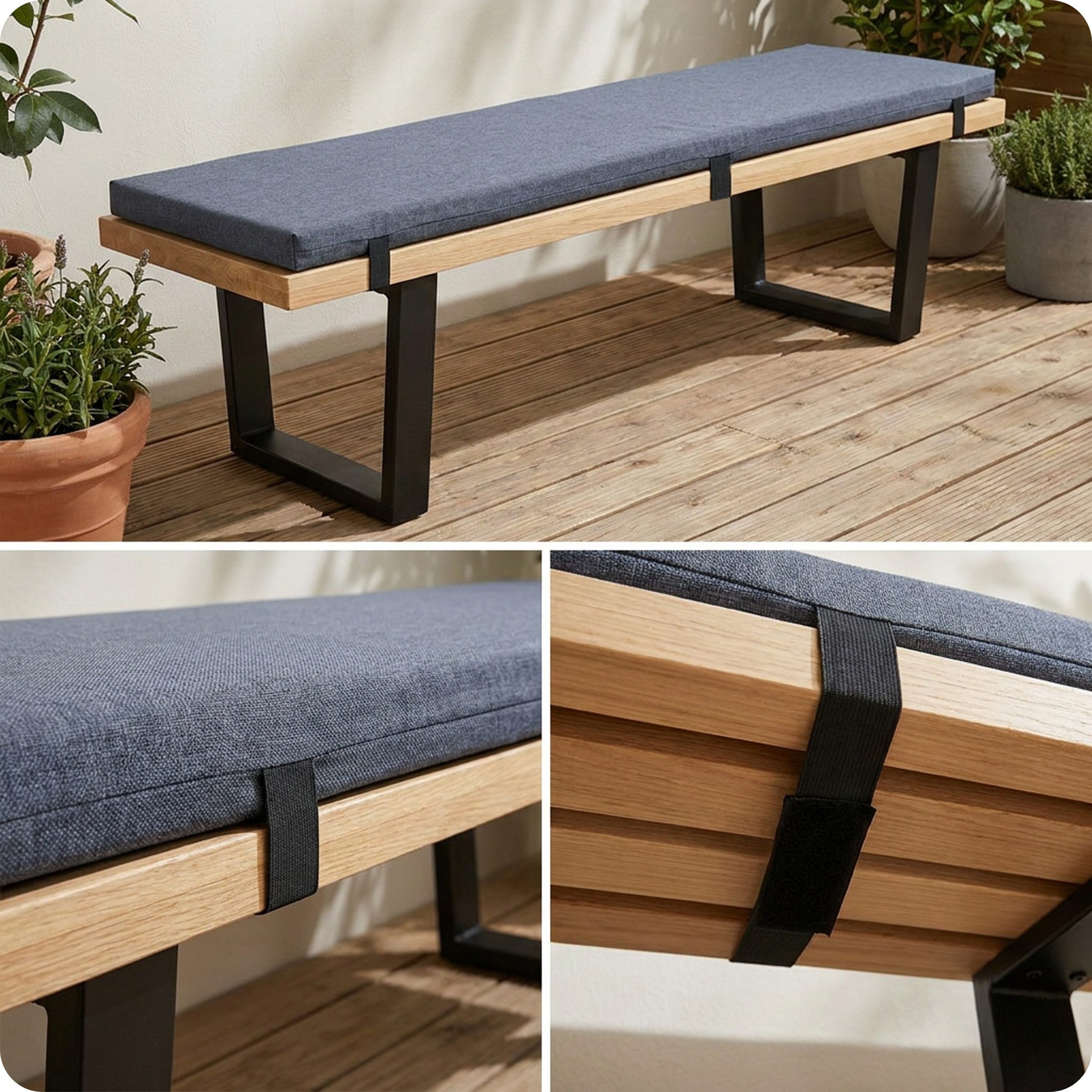 Garronda Bankauflage 100-200 cm, ca. 4 cm dick, wasserabweisend, mit Bändern GD-0220, (1 St), Hypoallergen, UV-beständig, Wasserbeständig – Bild 5 von 5