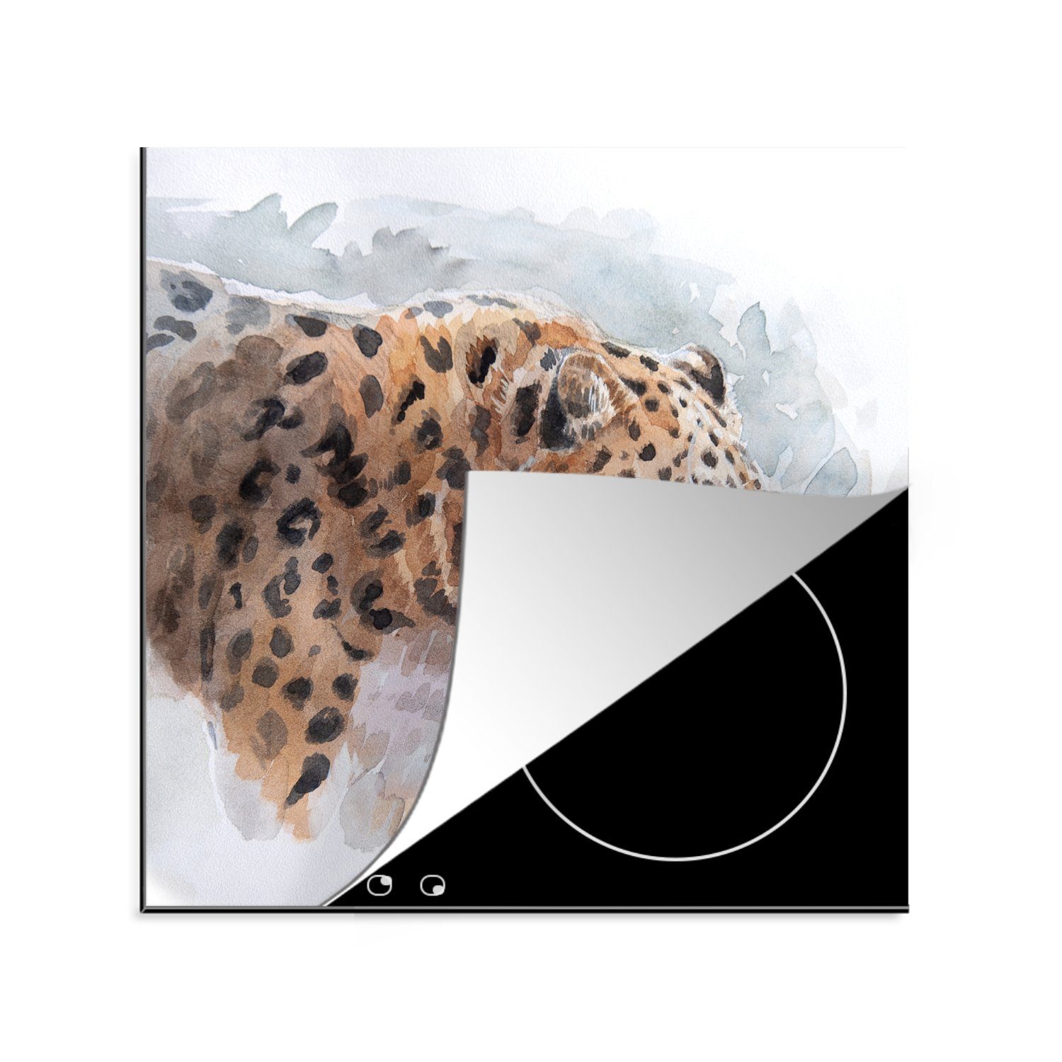MuchoWow Herdblende-/Abdeckplatte Panther - Aquarell - Tiere, Vinyl, (1 tlg), 78x78 cm, Ceranfeldabdeckung, Arbeitsplatte für küche