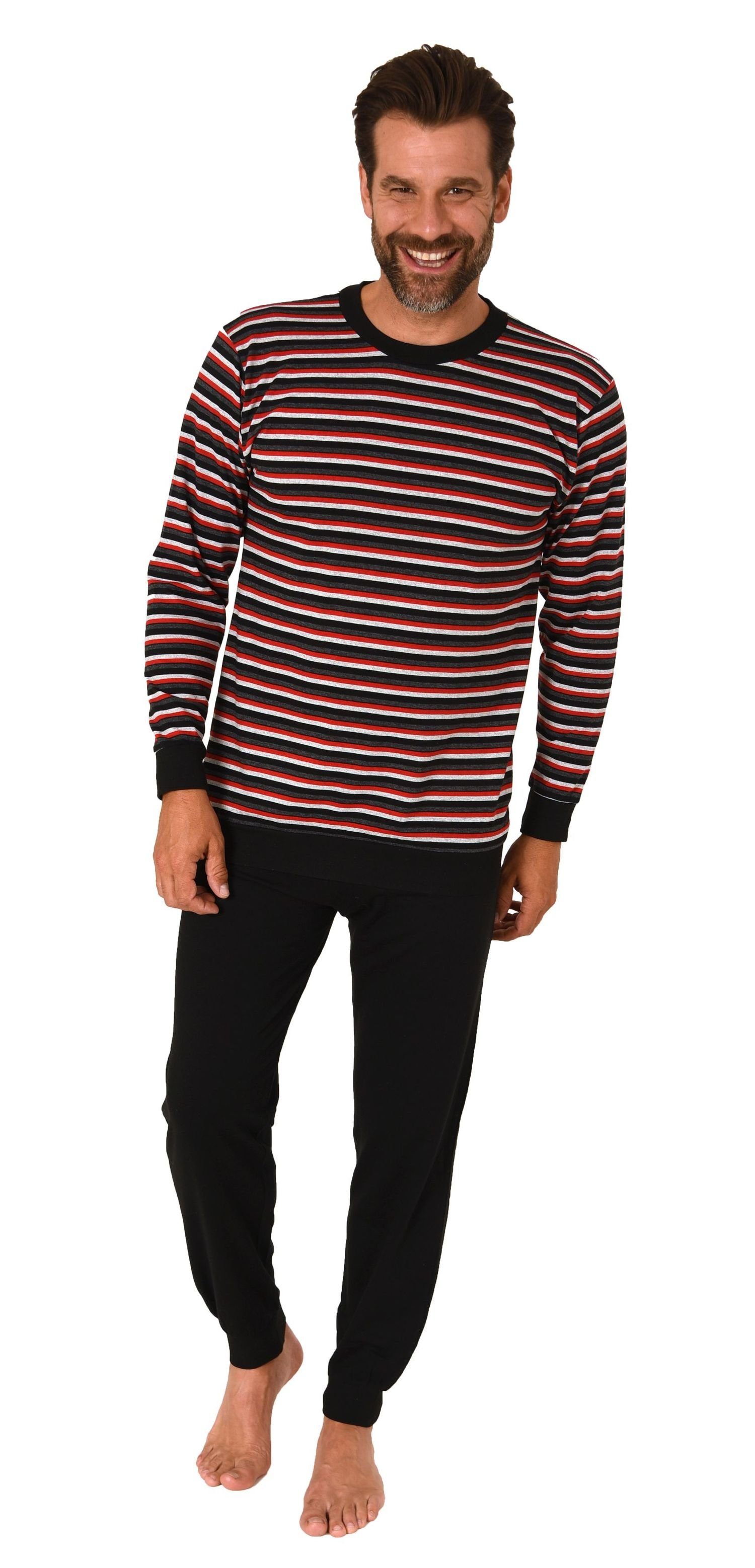 Normann Pyjama Normann Herren langarm Schlafanzug mit Bündchen in Streifeno günstig online kaufen