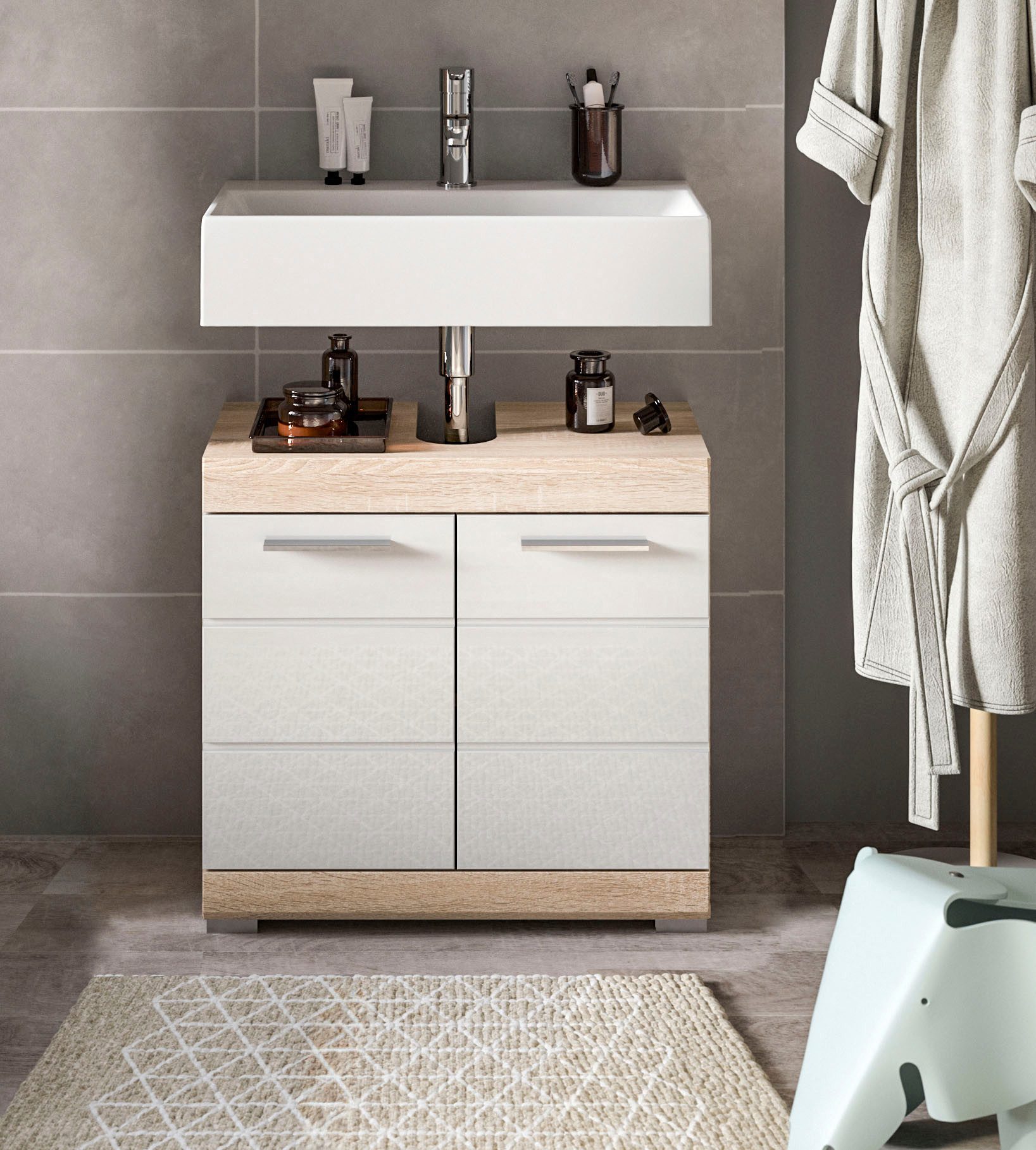 welltime Waschbeckenunterschrank SIENA, Breite 60cm, mit 2 Türen oder 2 Schubkästen, MDF-Front (1-St., TOPSELLER!, mit Siphonausschnitt 10x25 cm) in verschiedenen Farben erhältlich, Badmöbel, Badschrank, Kommode, Bad