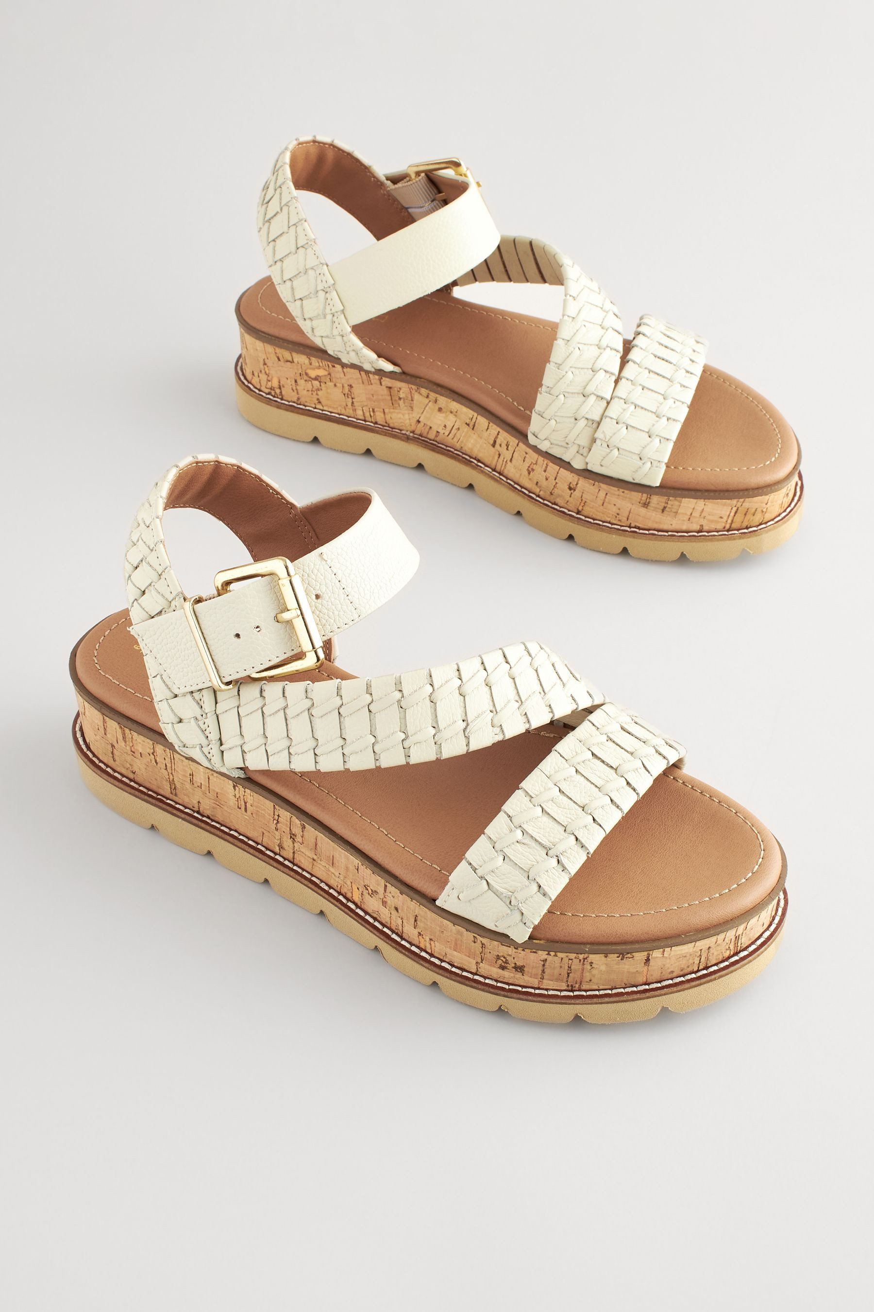 Next Forever Comfort® Ledersandalen, Kork-Flatformsohle Keilsandalette günstig online kaufen