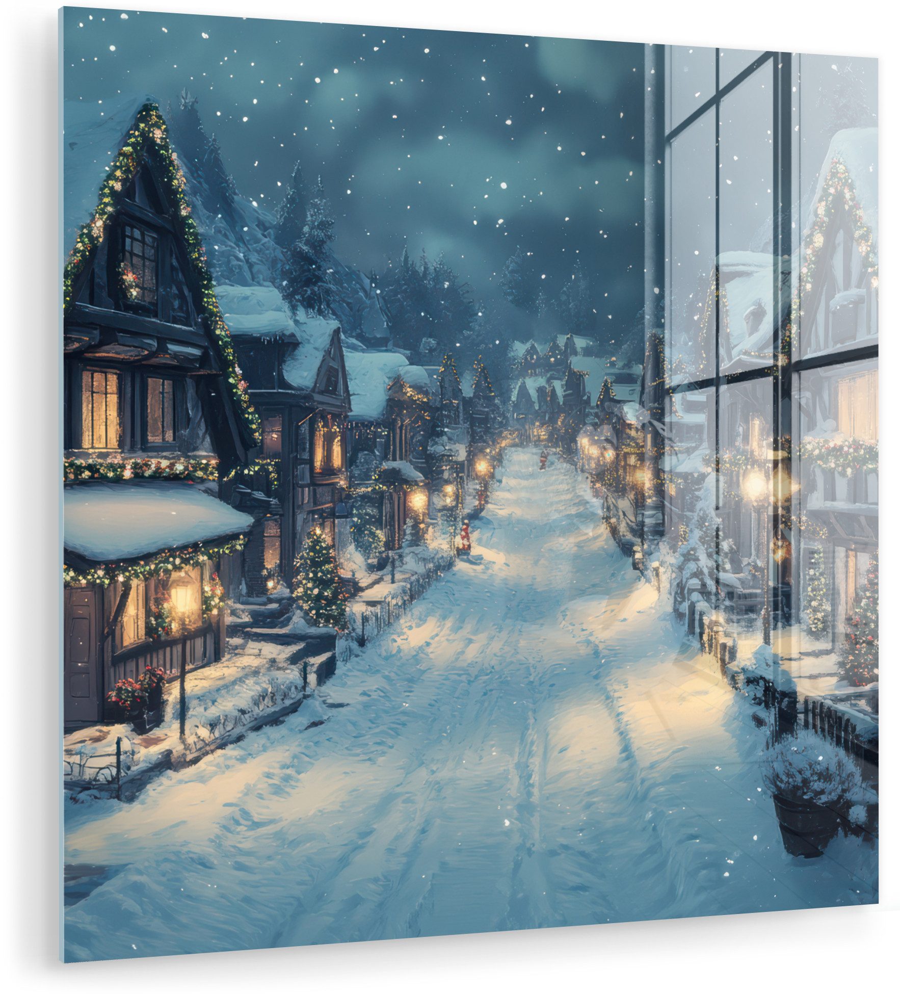 MuchoWow Acrylglasbild Weihnachtsdorf - Weihnachten - Schnee - Winter, Inkl. Aufhängung, Bilder auf Glas Wandbild, Wanddeko Wohnzimmer Badezimmer, 20x20 cm