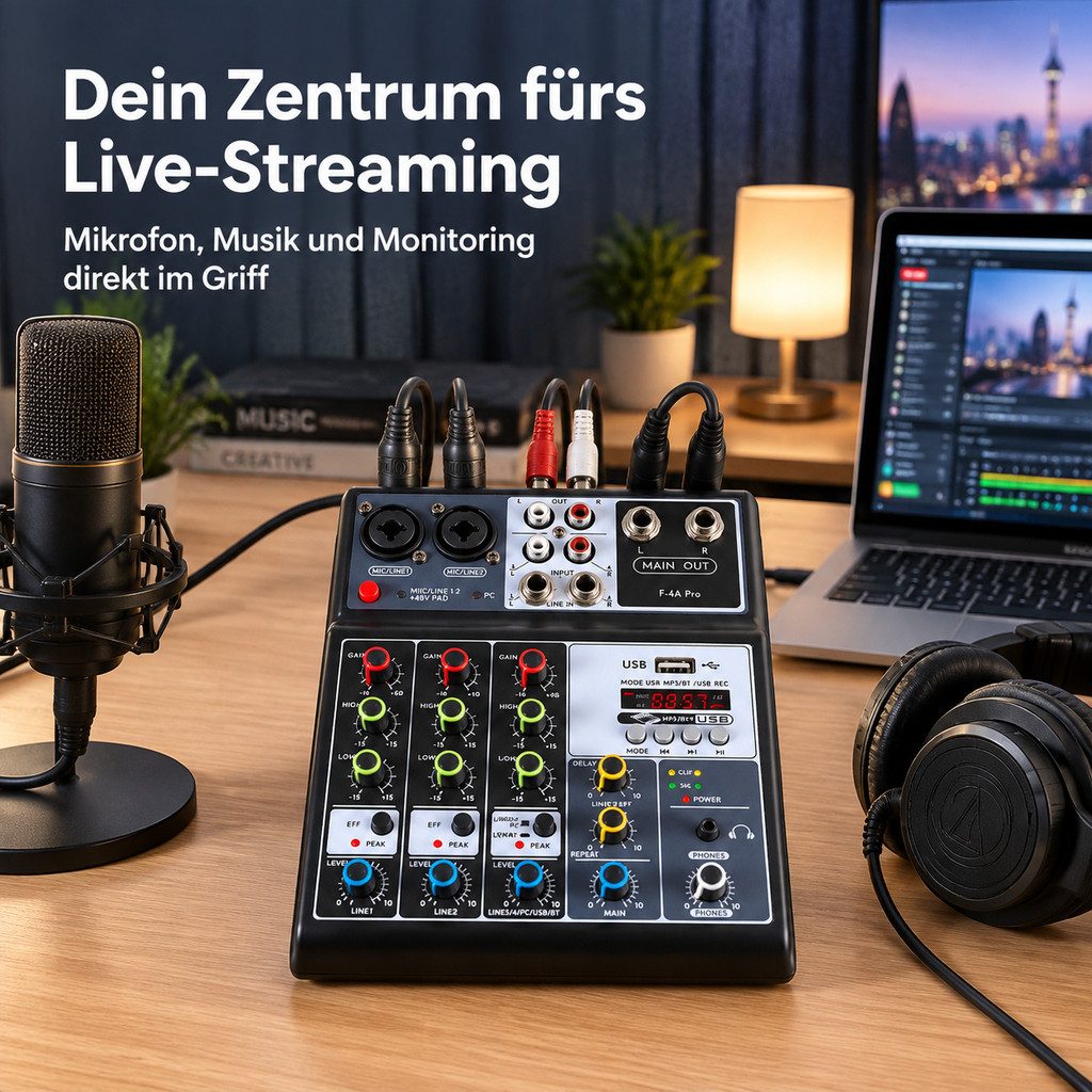 nsihing Mischpult Kompaktes Mischpult mit 5 Eingangskanäle, Analogmixer DJ Mixer, USB/Audio Interface – Bild 3 von 5