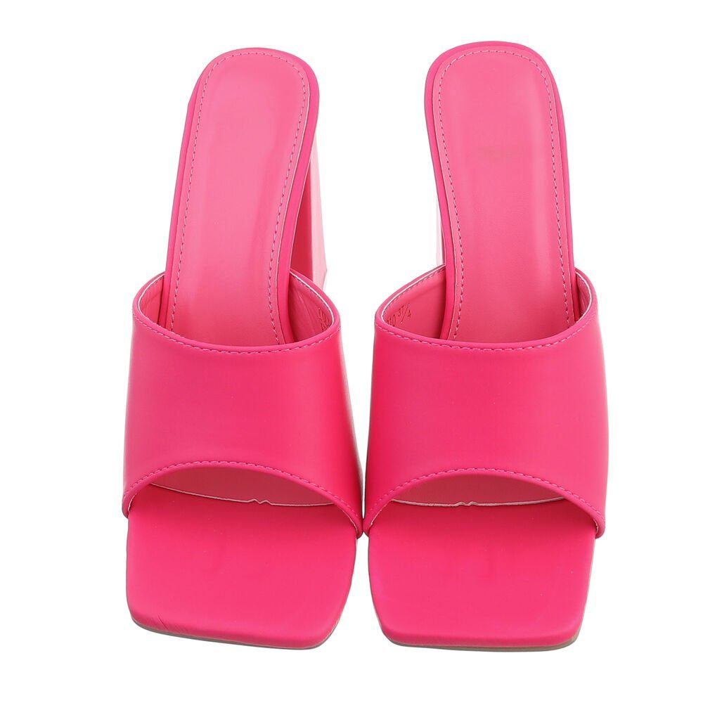 Ital-Design Damen Mules Sandalen in Pantolette Freizeit & Sandaletten Pink Blockabsatz