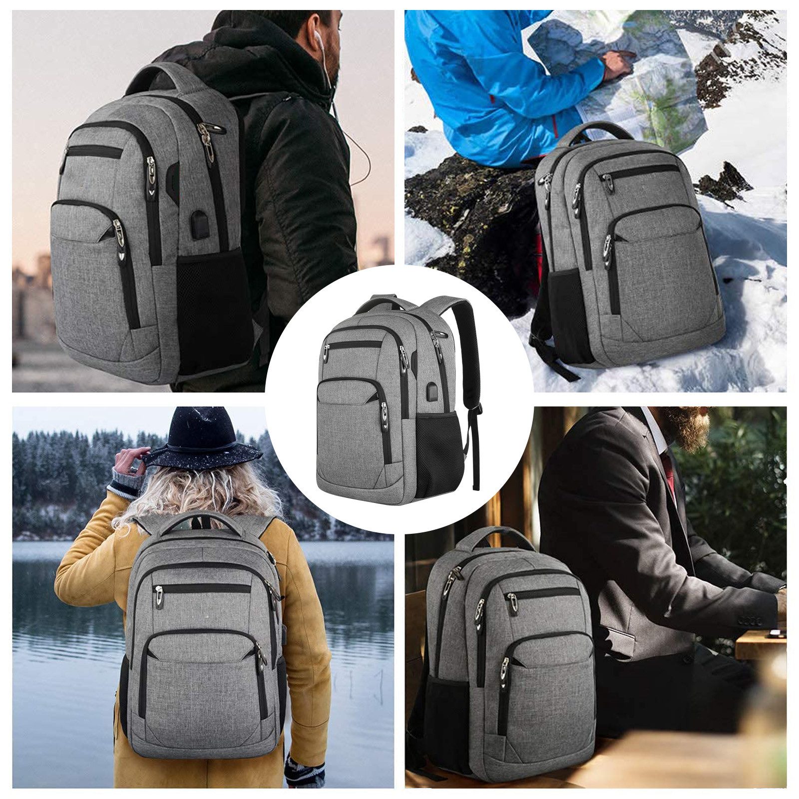 REDOM Laptoprucksack Laptop Rucksack Rucksäcke Schulrucksack Wasserbeständig Laptoptasche (Laptop Notebook Tasche Schule Uni Rucksack, 1-tlg., Anti-Diebstahl, Backpack mit Laptopfach, Sportrucksack, mit USB-Anschluss), fur Herren Damen Jungen Teenager Freizeit Arbeit Business Reisen