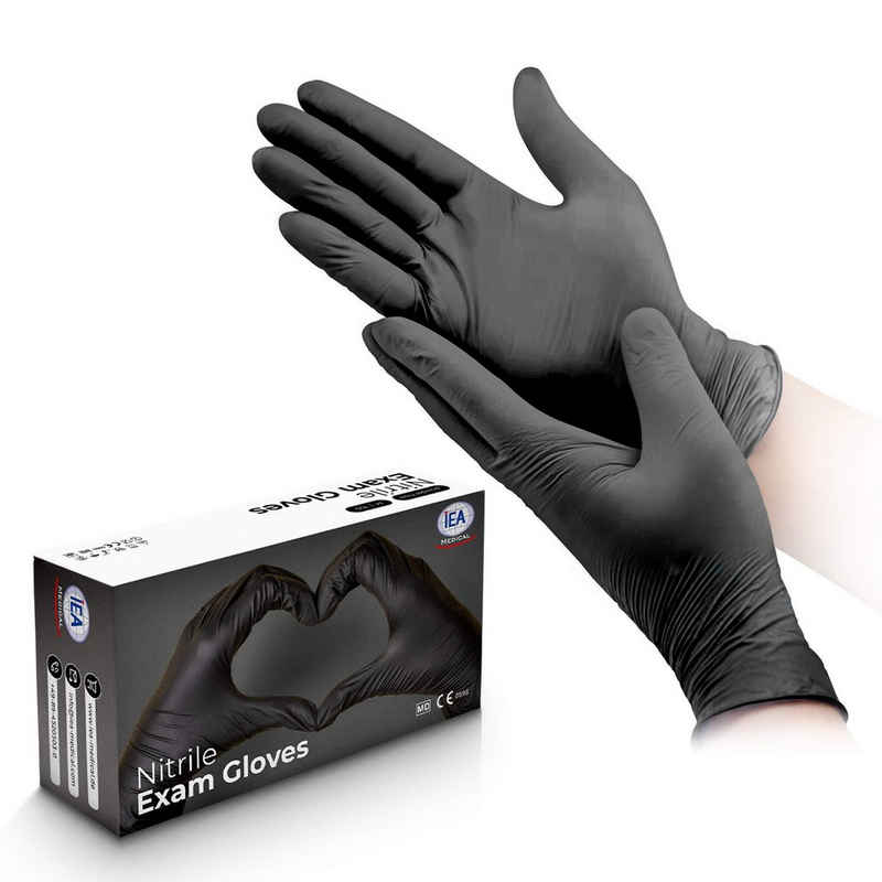 IEA Medical Nitril-Handschuhe, Nitrilhandschuhe Schwarz 100 Stk, Einweghandschuhe, Einmalhandschuhe (Box, Stück) Untersuchungshandschuhe, Latexfreie Handschuhe, reißfest