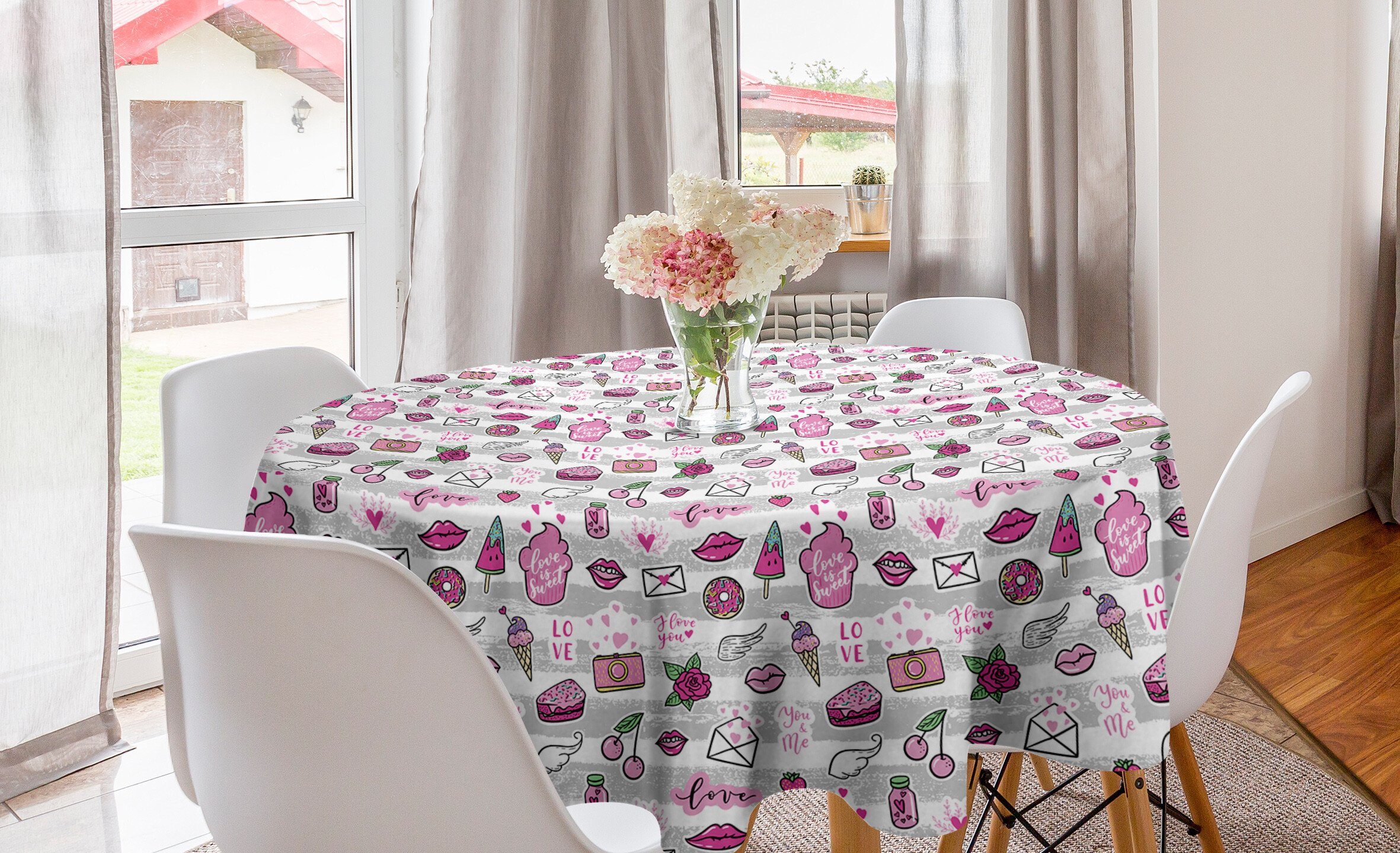 Abakuhaus Tischdecke Kreis Tischdecke Abdeckung für Esszimmer Küche Dekoration, emoji Memphis-Art-Gekritzel