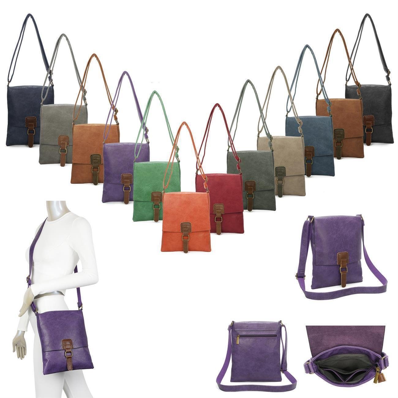 ITALYSHOP24 Schultertasche Damen Tasche Messenger Cross Over Body Bag Umhängetasche Modern Style, Highlight City Shopping Begleiter, für Tablet, Geldbörse Handy & mehr